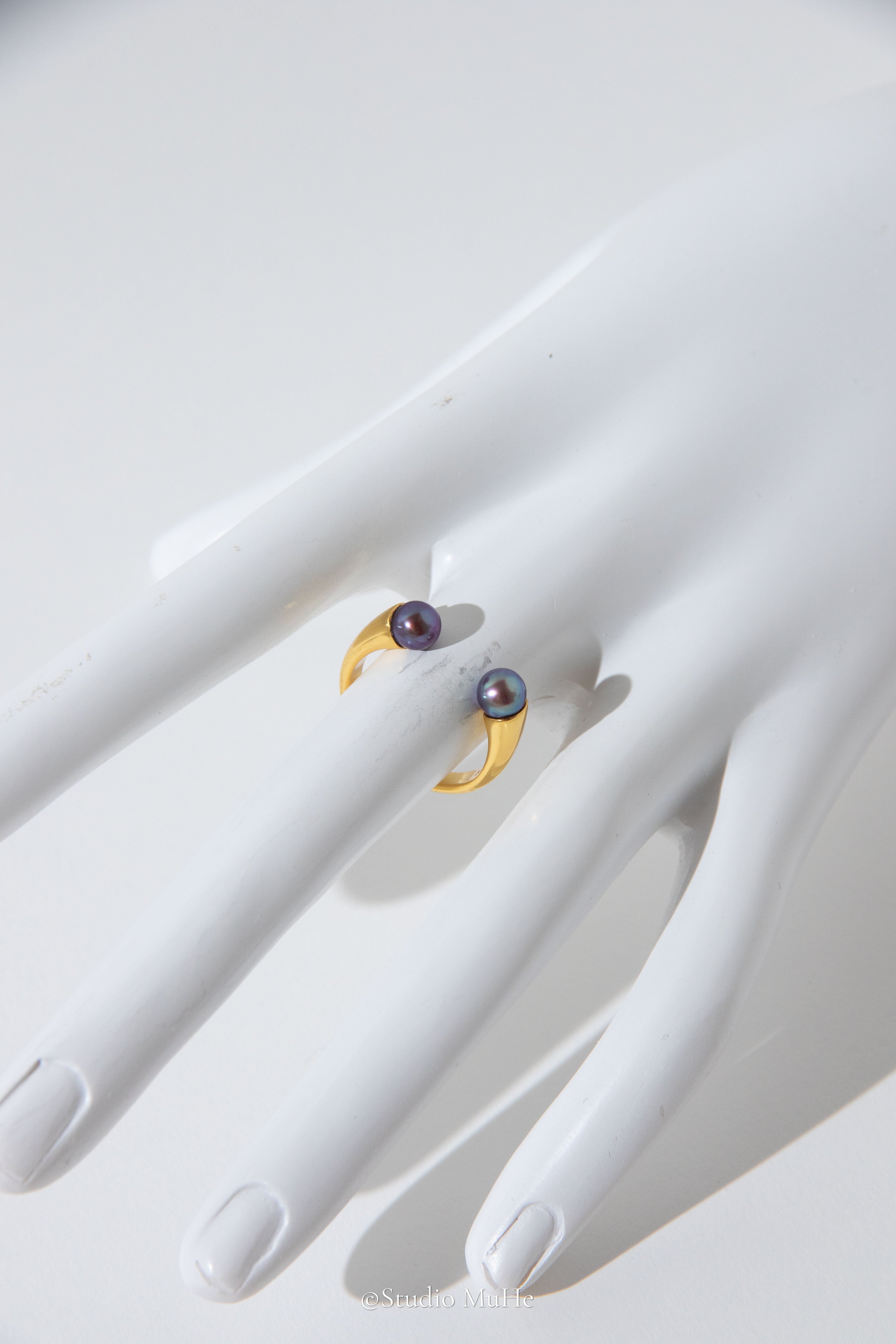 Ink rain-Excellent level natural deep purple small round freshwater pearl ring