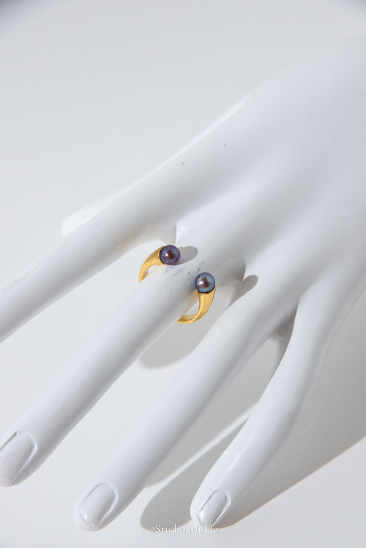 Ink rain-Excellent level natural deep purple small round freshwater pearl ring