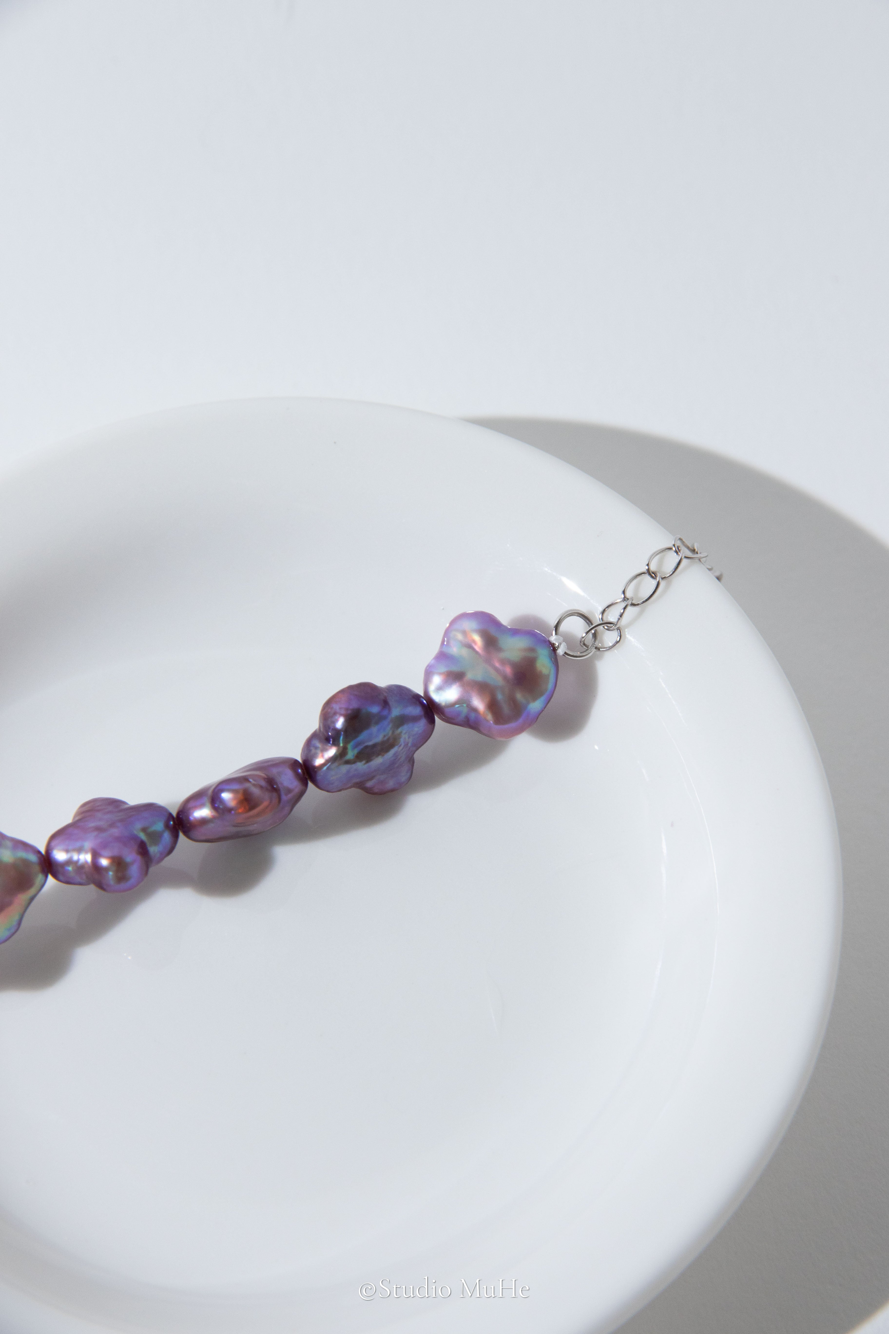 Wildest lavender-excellent level super intense natural purple colored clover freshwater pearl bracelet