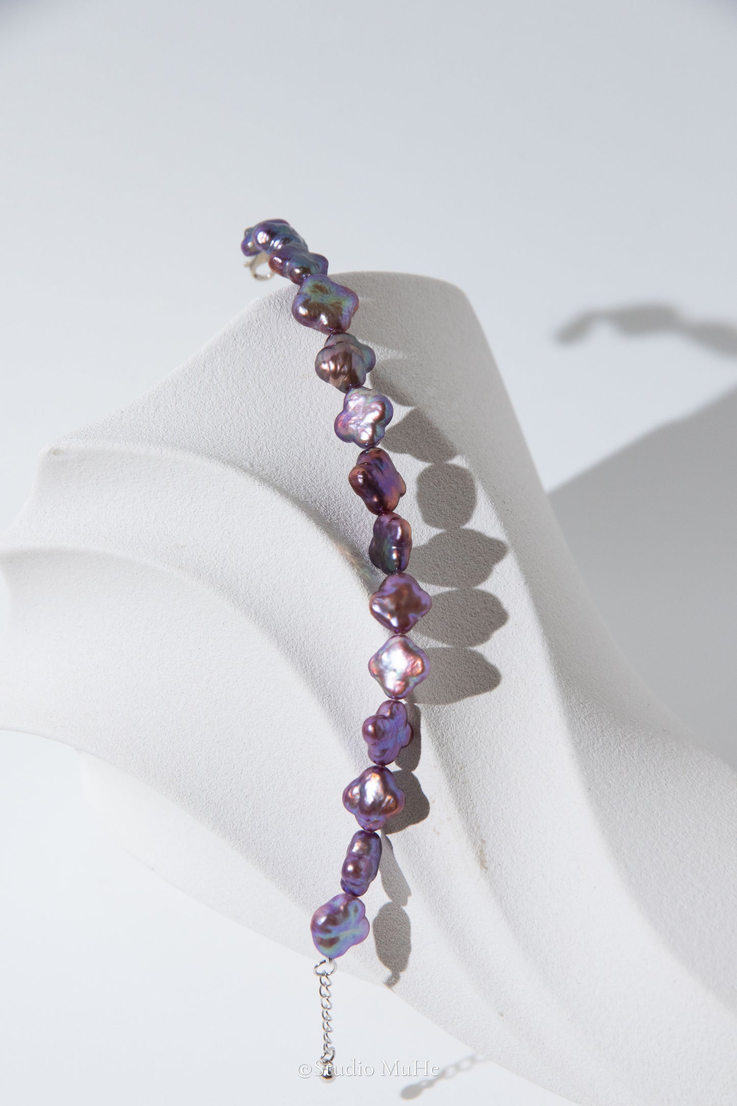 Wildest lavender-excellent level super intense natural purple colored clover freshwater pearl bracelet