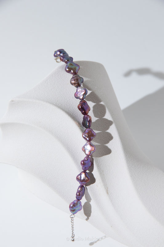 Wildest lavender-excellent level super intense natural purple colored clover freshwater pearl bracelet