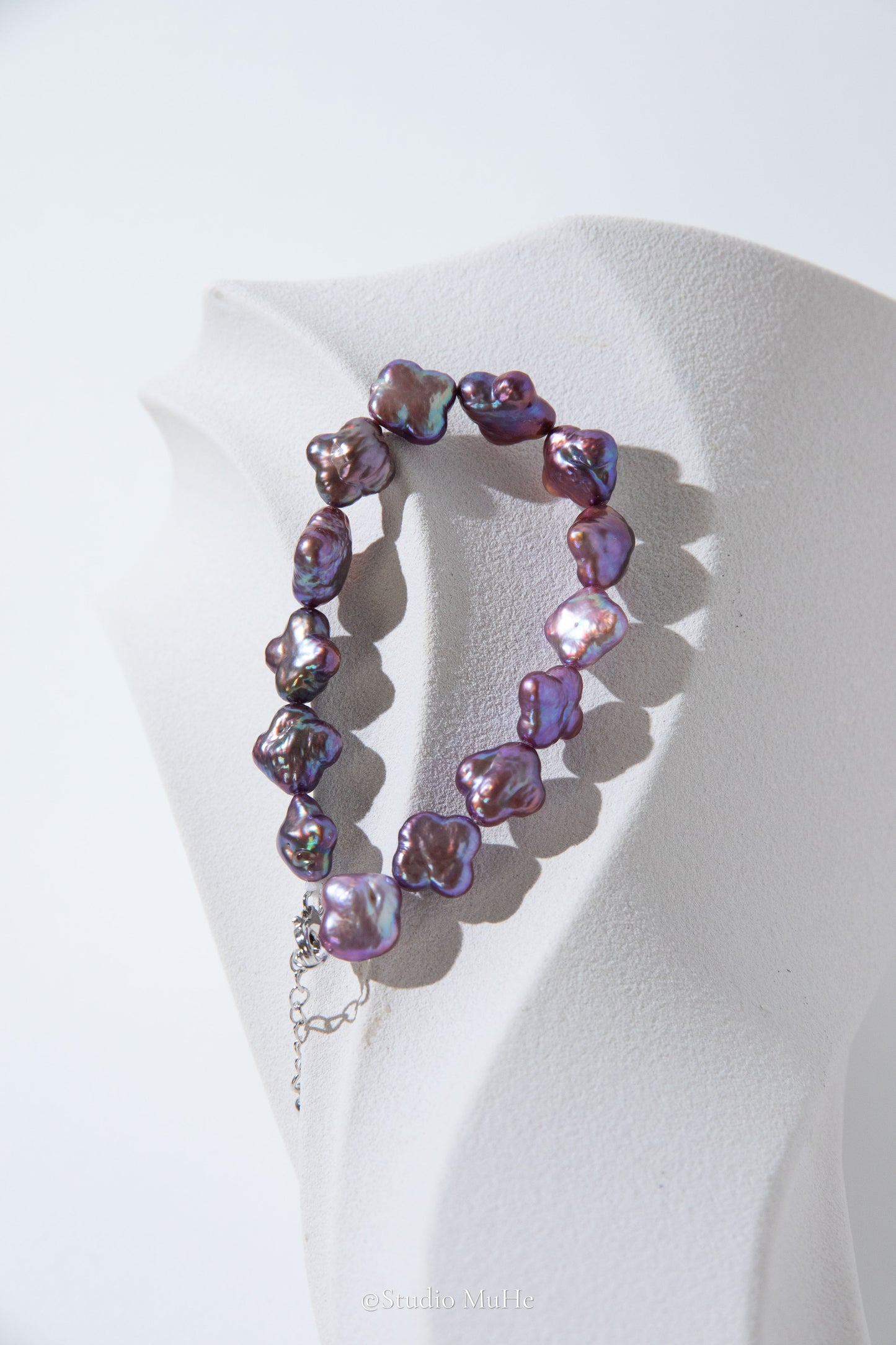 Wildest lavender-excellent level super intense natural purple colored clover freshwater pearl bracelet