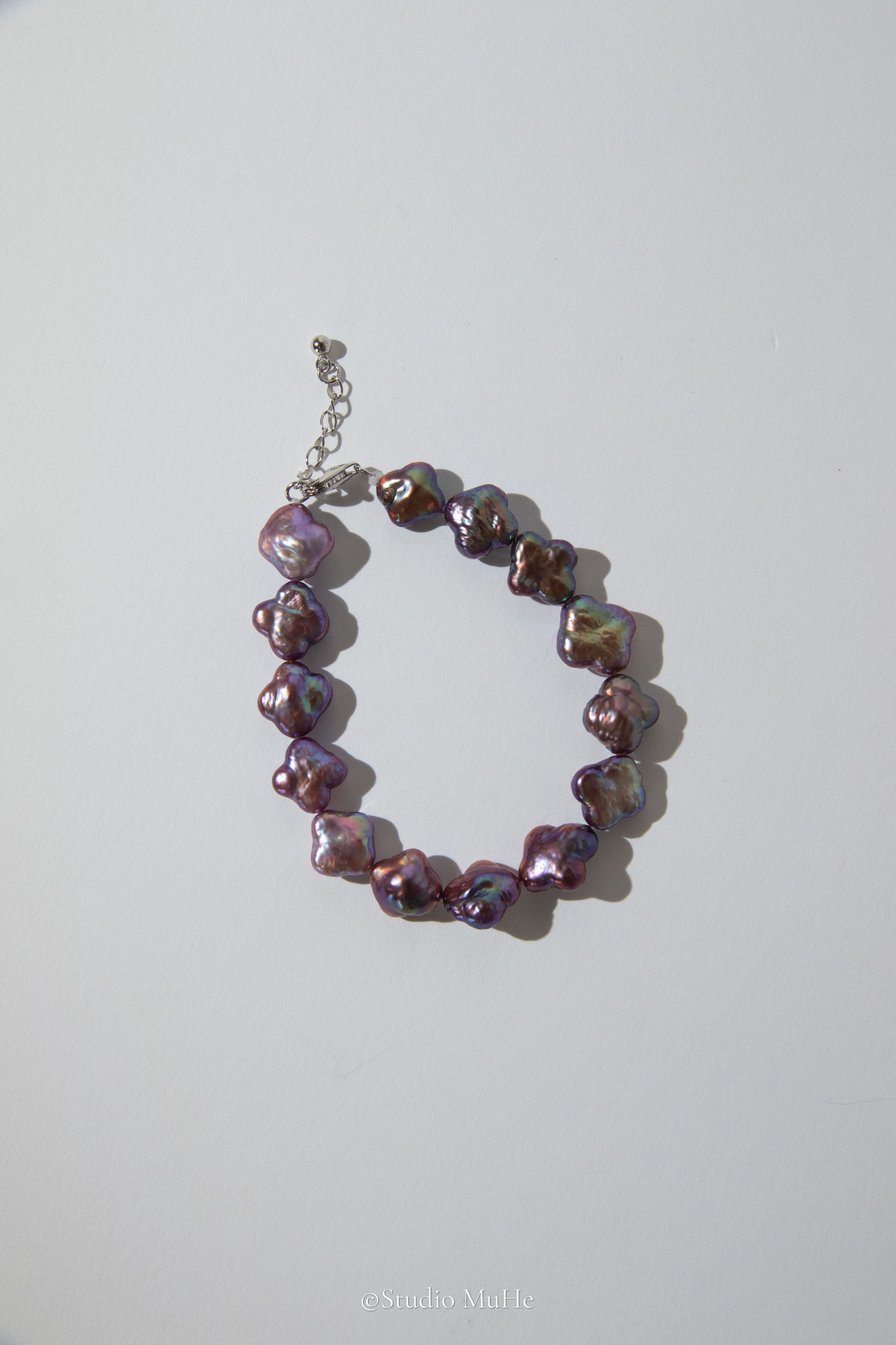 Wildest lavender-excellent level super intense natural purple colored clover freshwater pearl bracelet