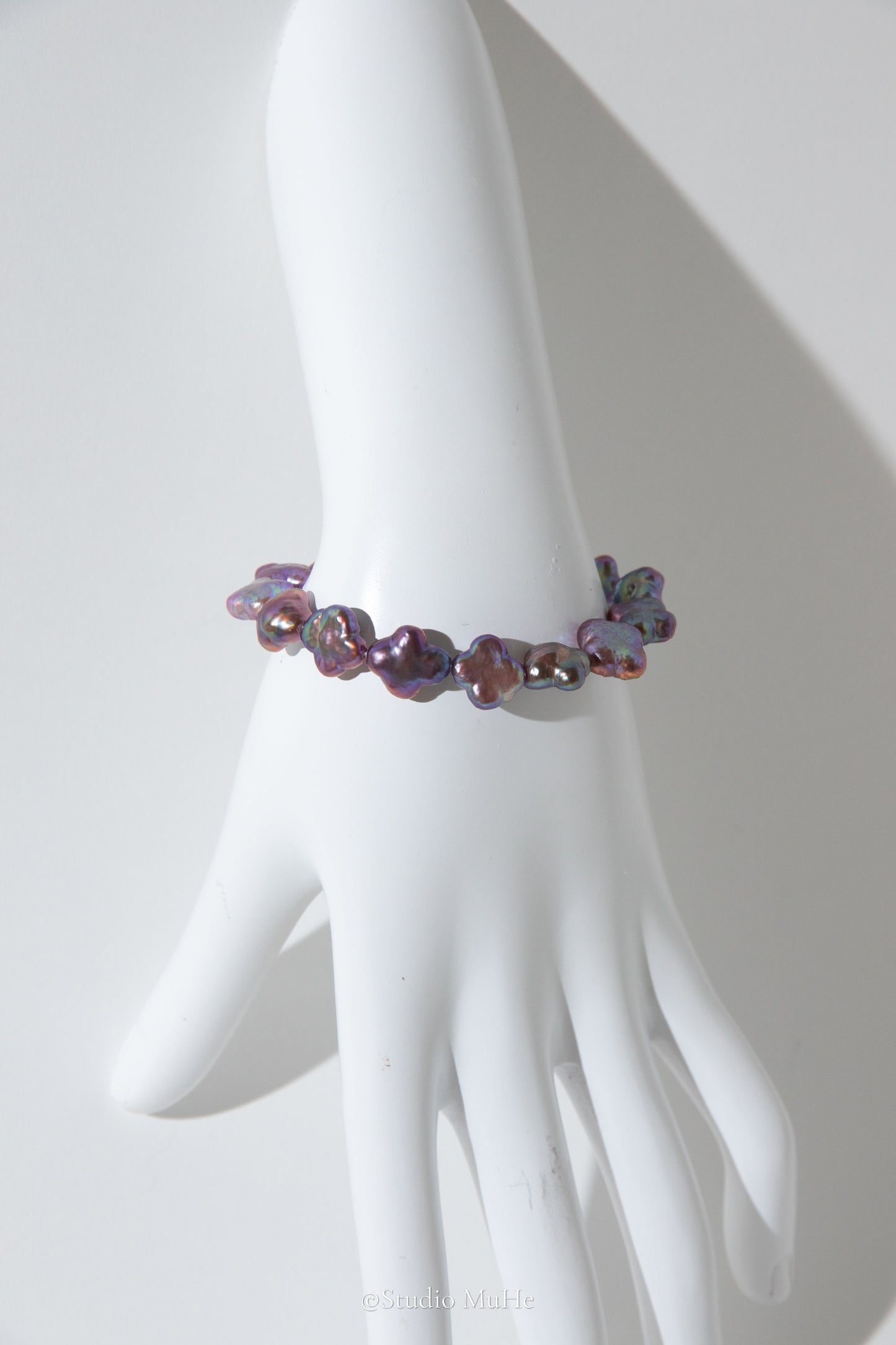 Wildest lavender-excellent level super intense natural purple colored clover freshwater pearl bracelet