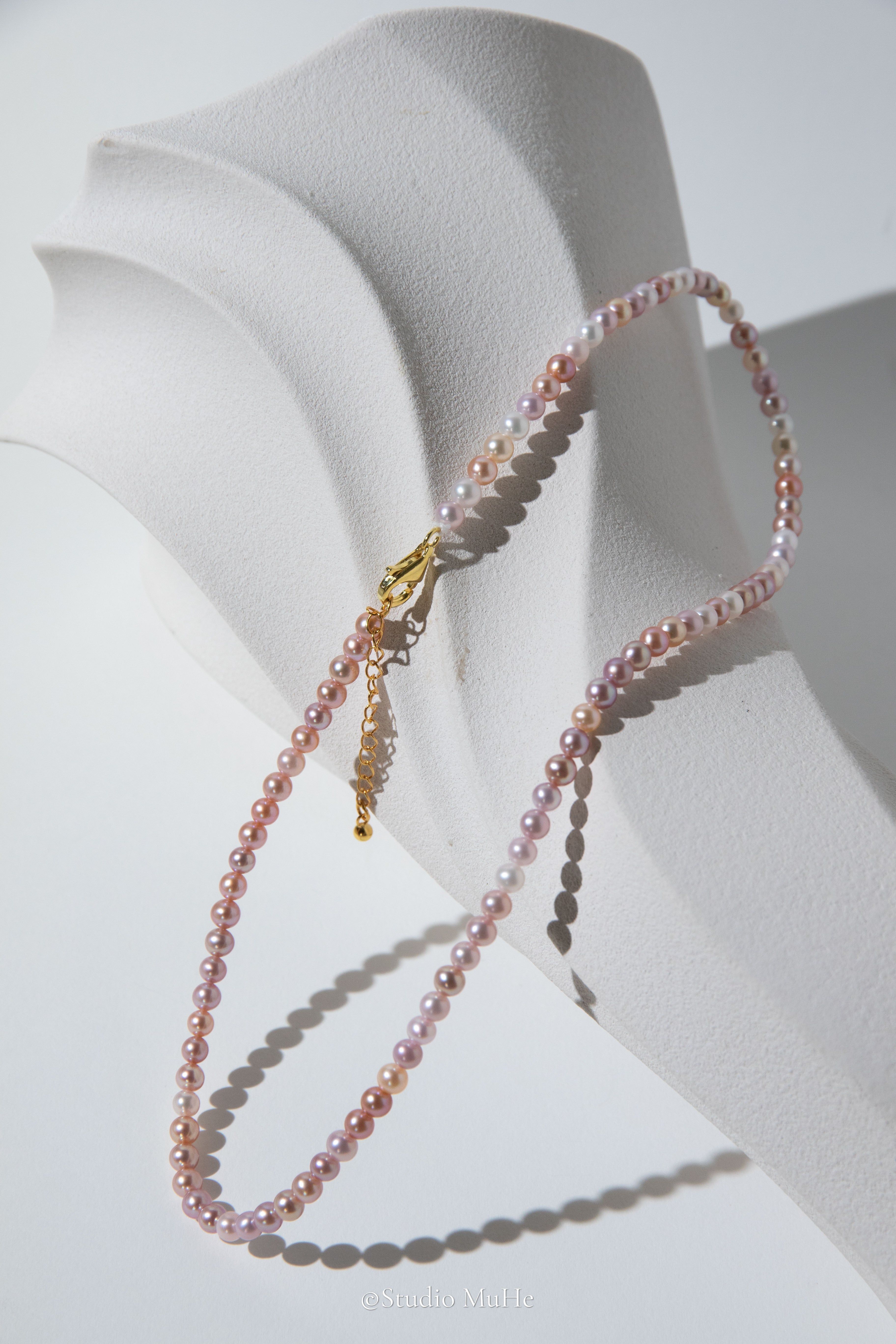 Jumping candy-excellent level flawless, small round candy colored freshwater pearls necklace