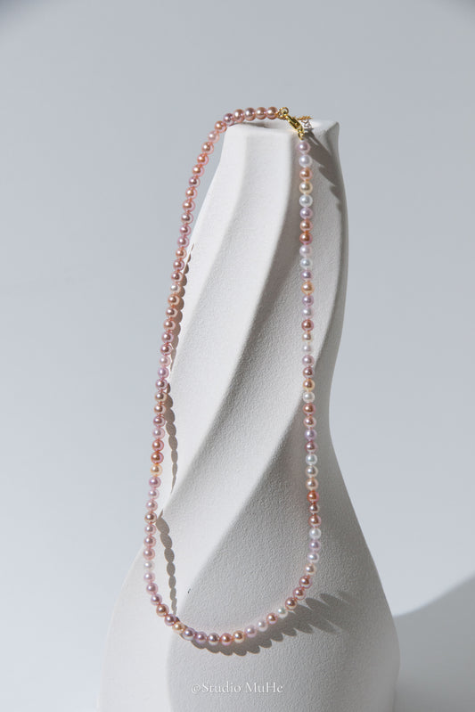 Jumping candy-excellent level flawless, small round candy colored freshwater pearls necklace