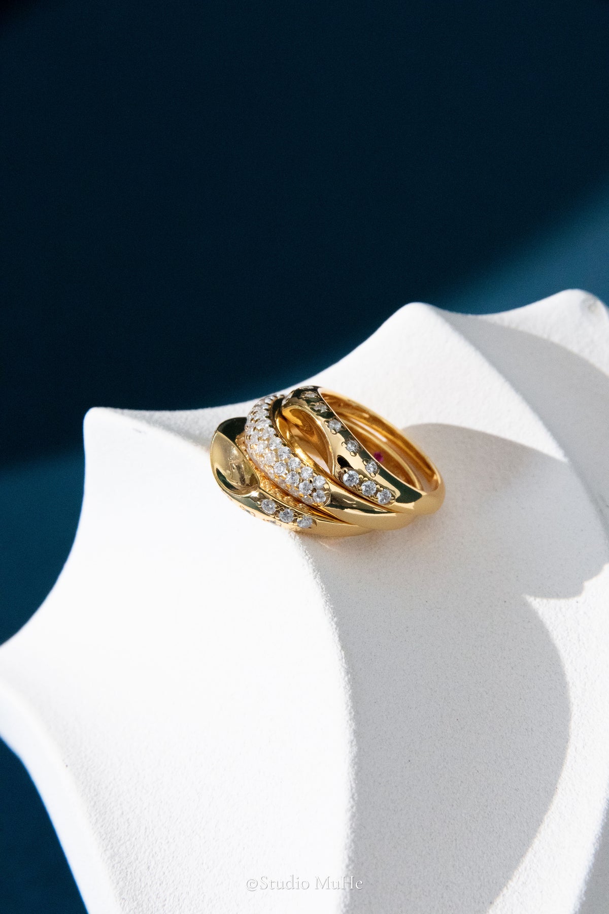 Bath Bubbles ring set-Gold plated solid sterling silver ring set
