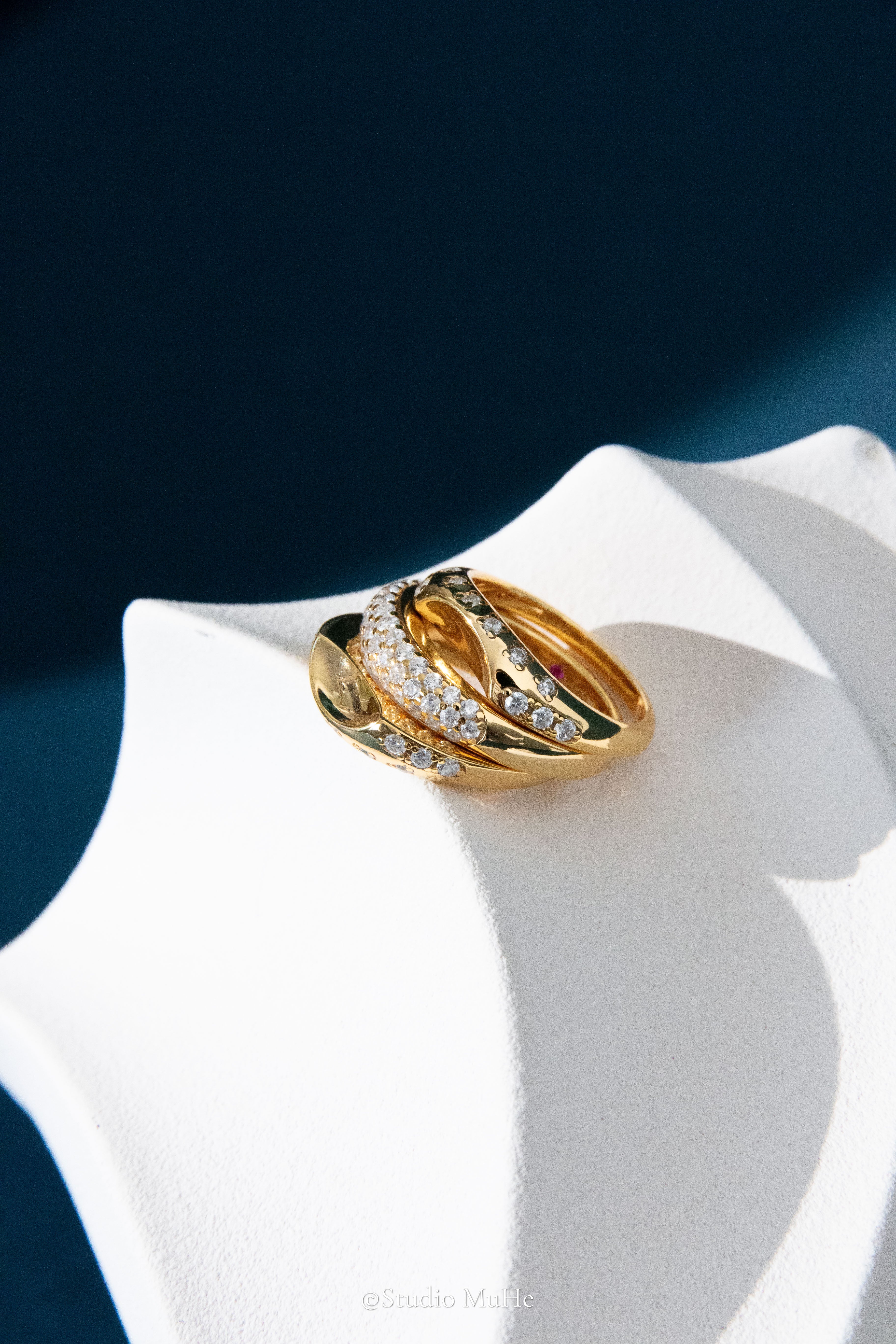 Bath Bubbles ring set-Gold plated solid sterling silver ring set