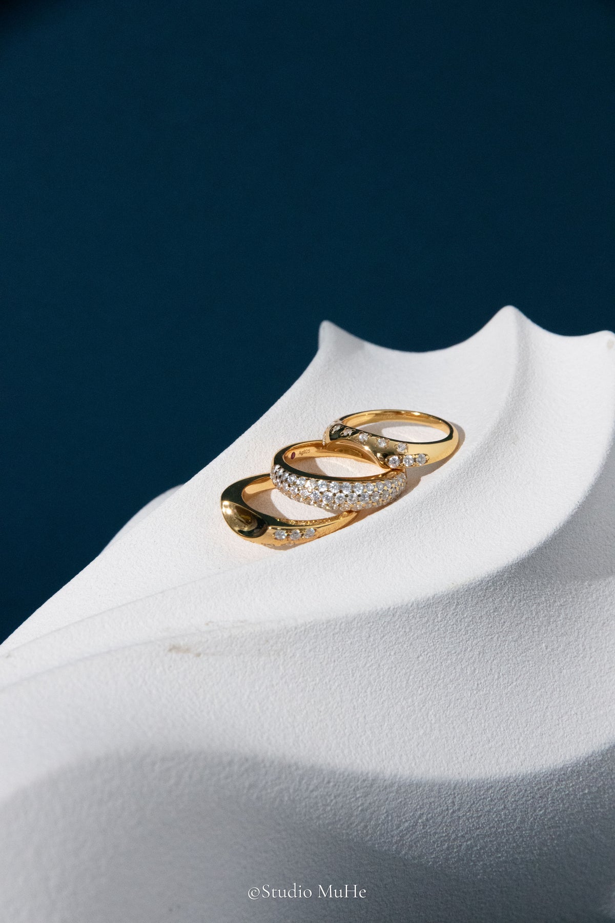 Bath Bubbles ring set-Gold plated solid sterling silver ring set