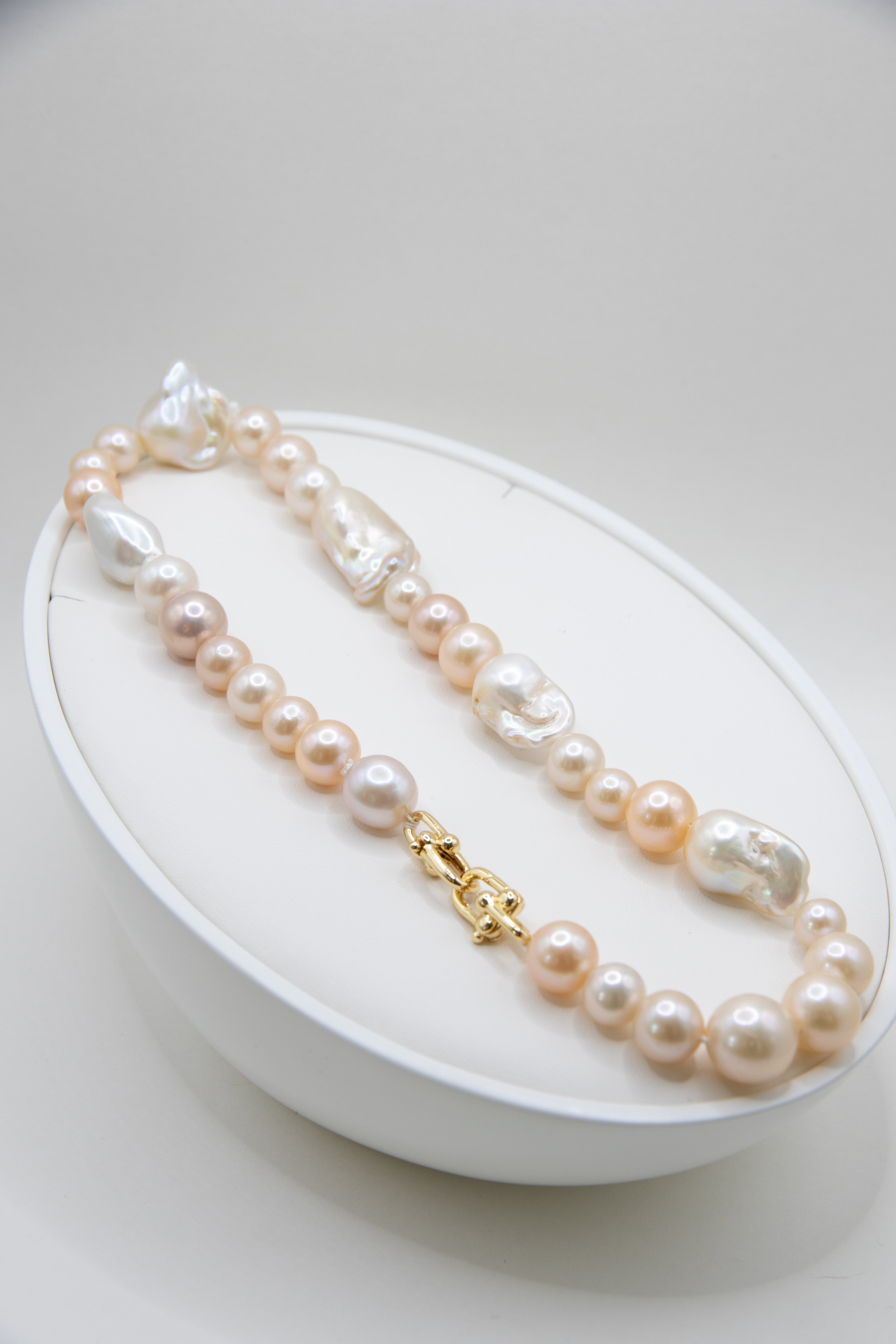 Creamy Gold Round and Baroque Pearl Necklace