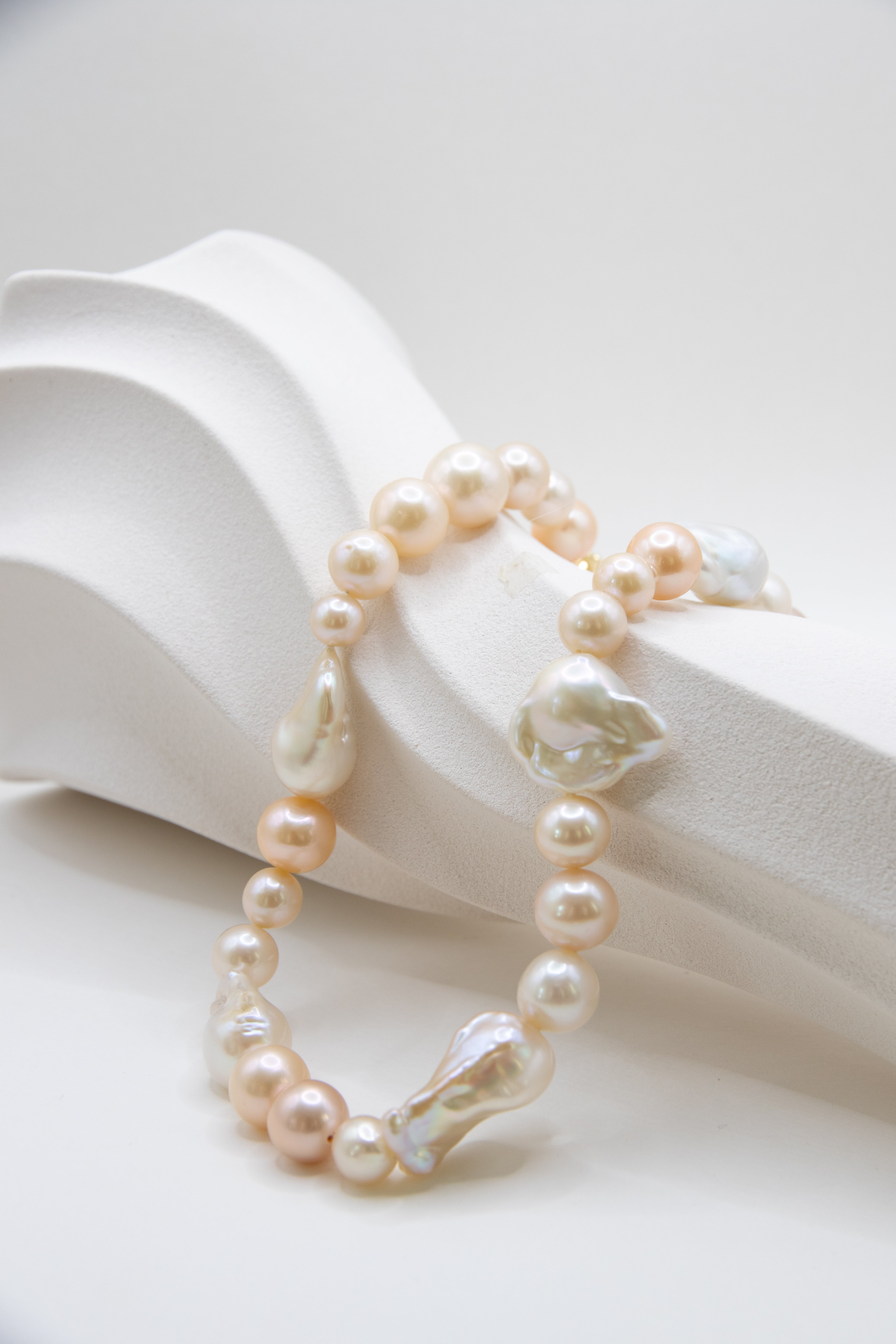 Creamy Gold Round and Baroque Pearl Necklace