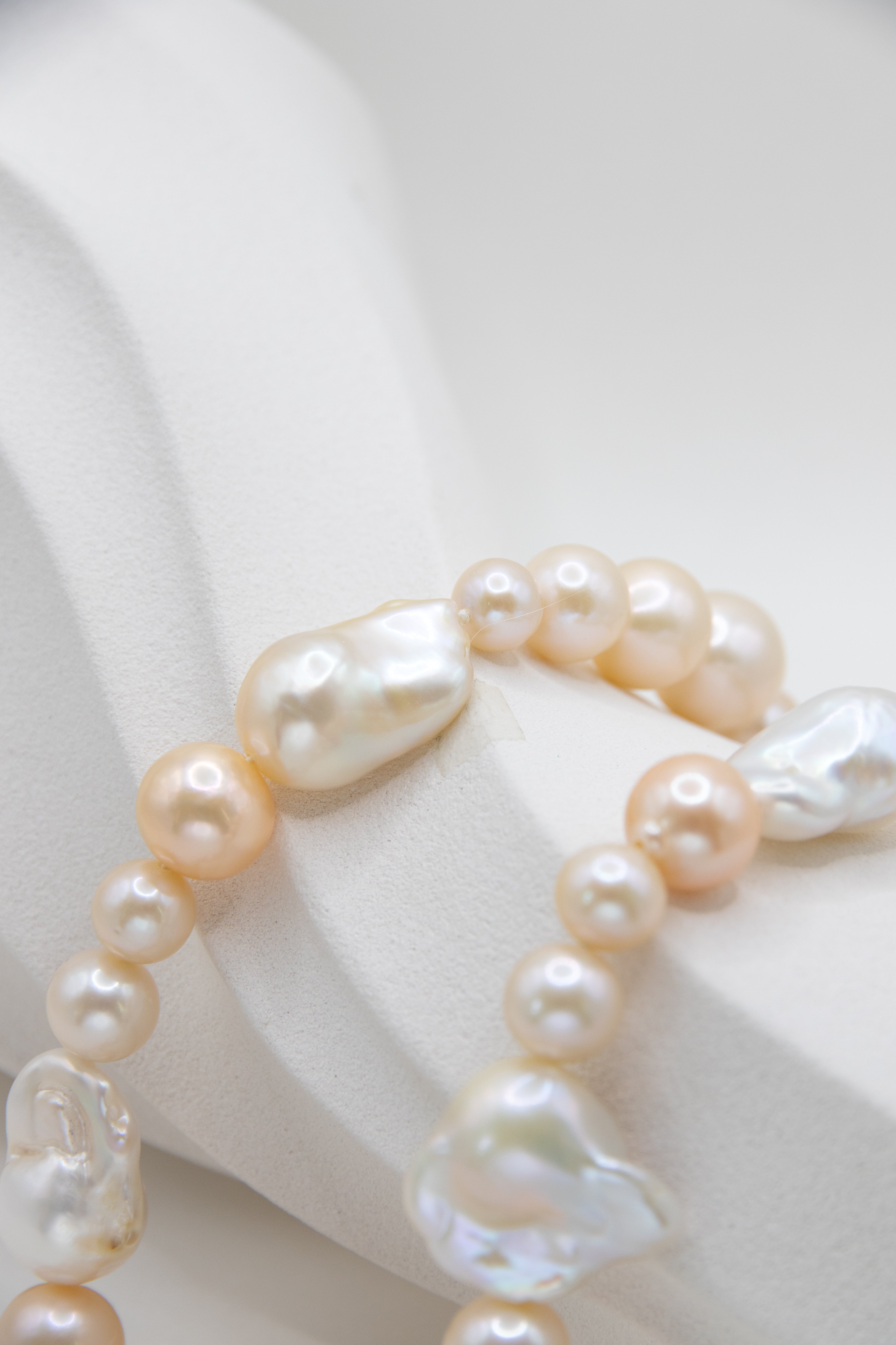 Creamy Gold Round and Baroque Pearl Necklace