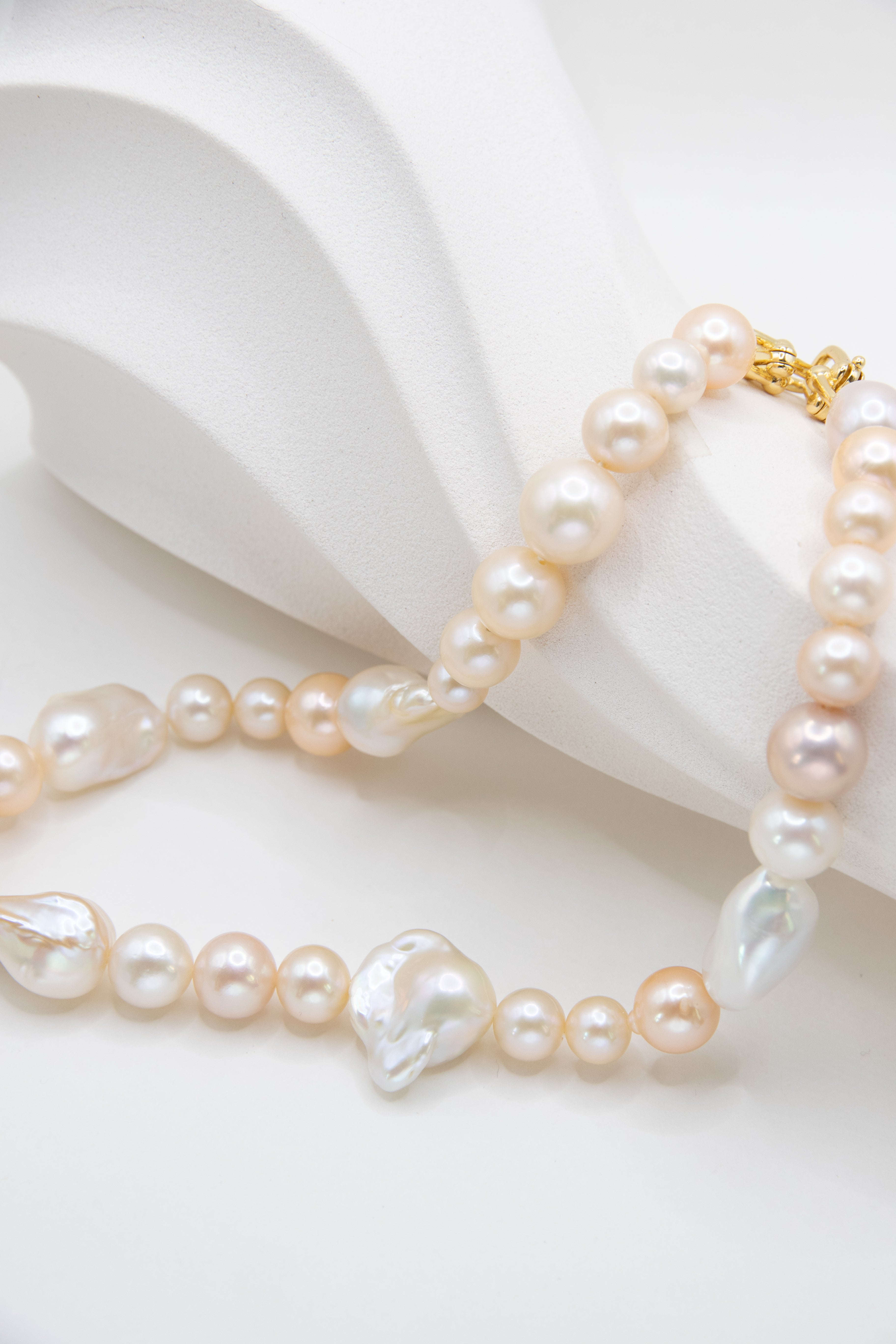 Creamy Gold Round and Baroque Pearl Necklace