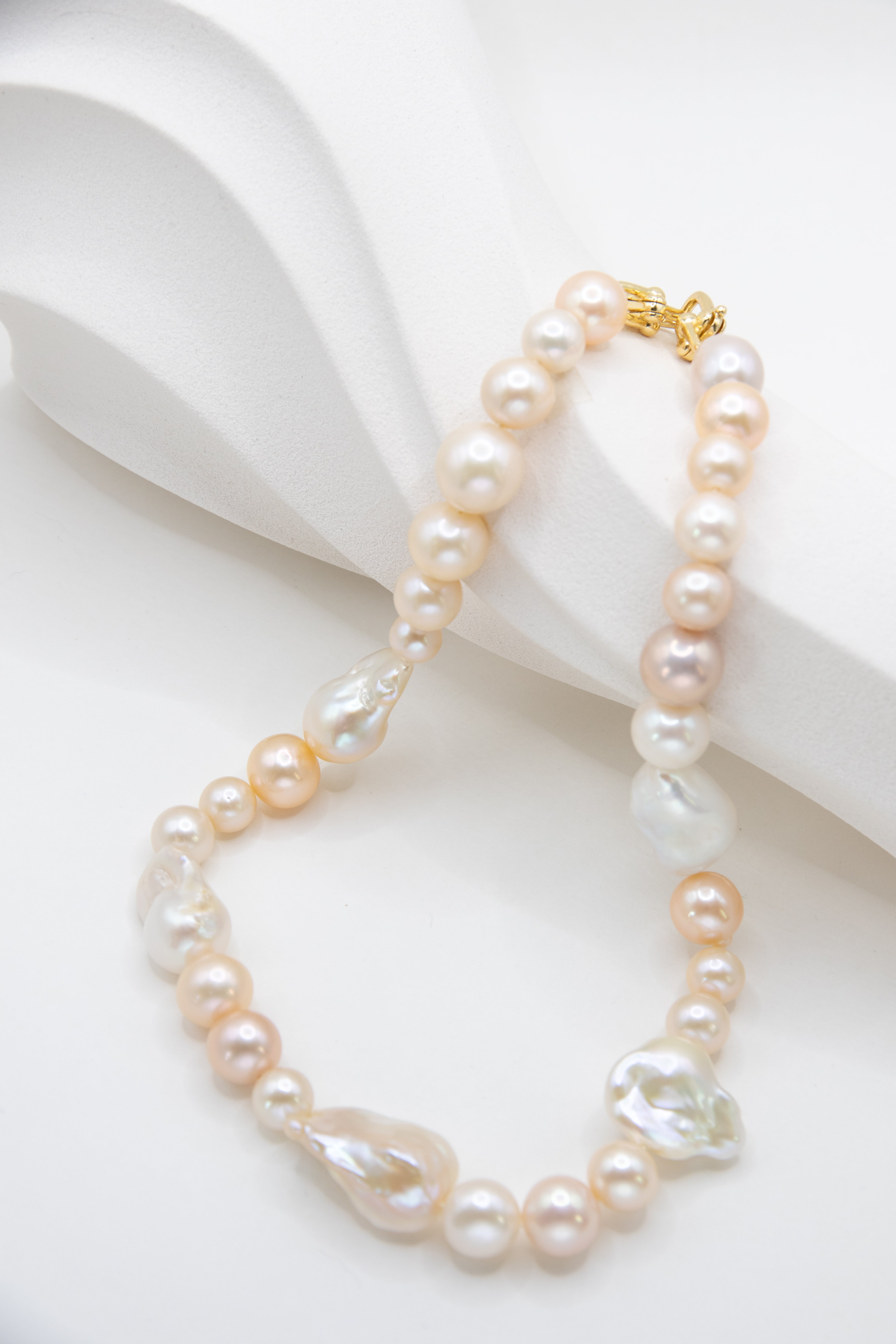 Creamy Gold Round and Baroque Pearl Necklace