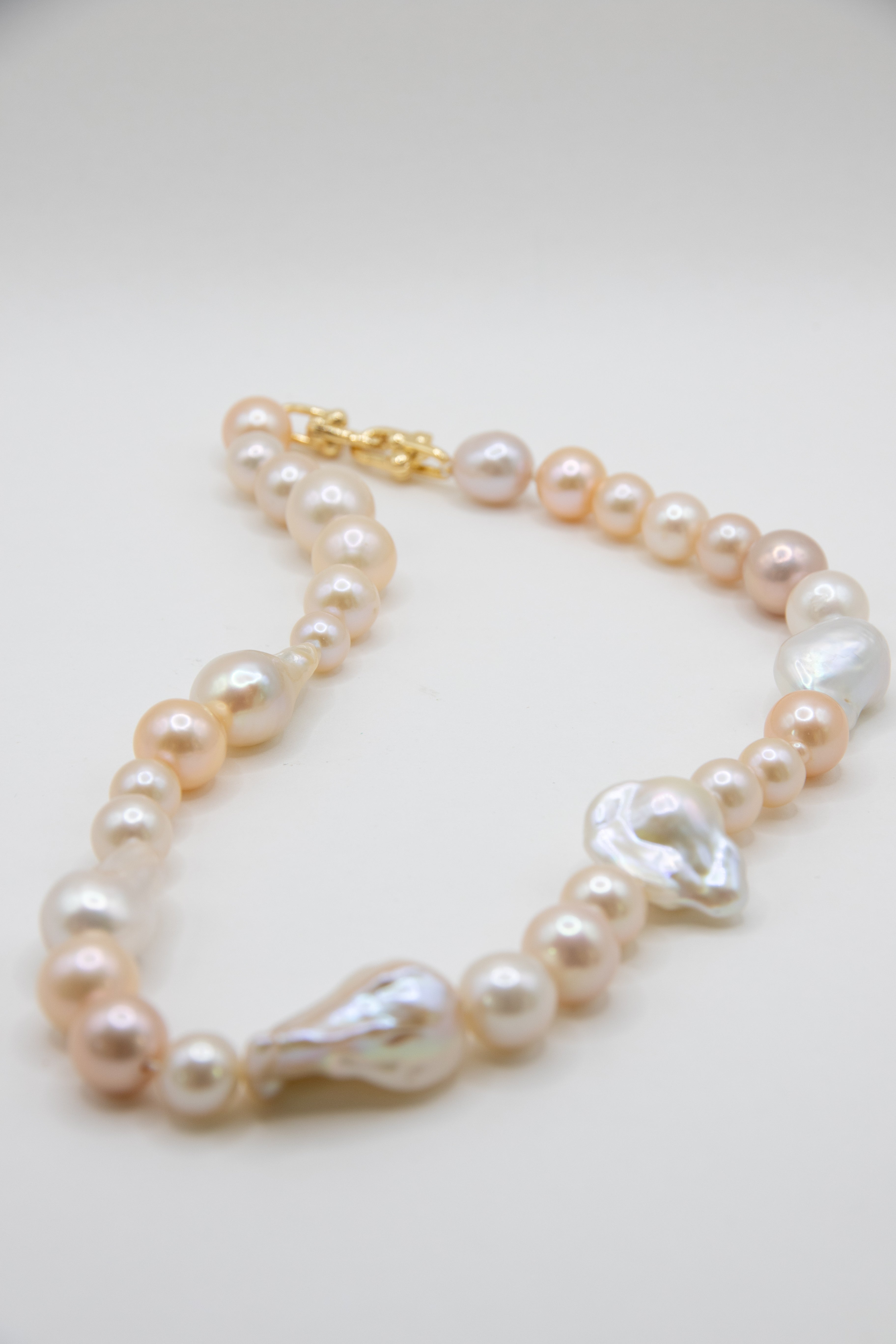 Creamy Gold Round and Baroque Pearl Necklace