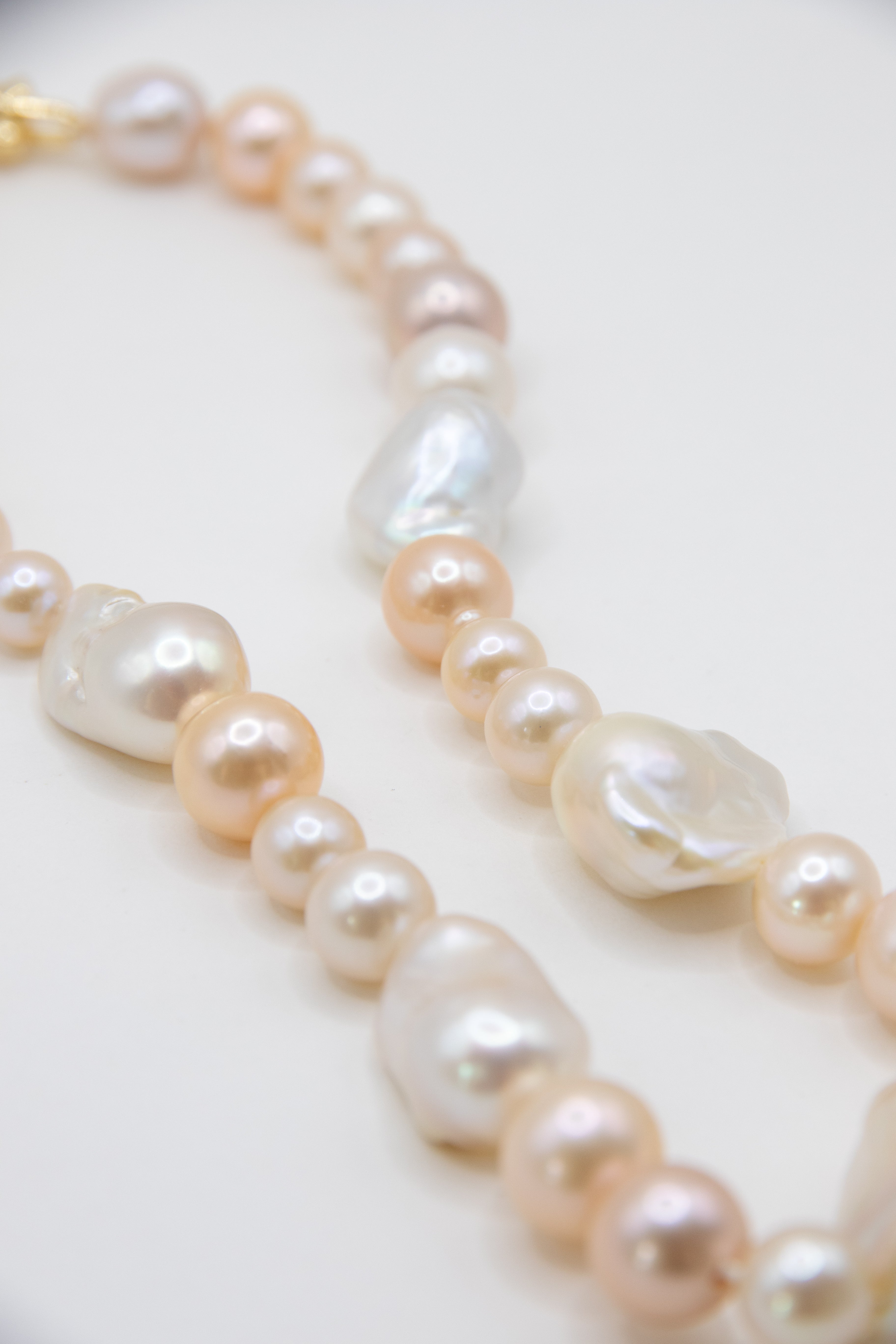 Creamy Gold Round and Baroque Pearl Necklace