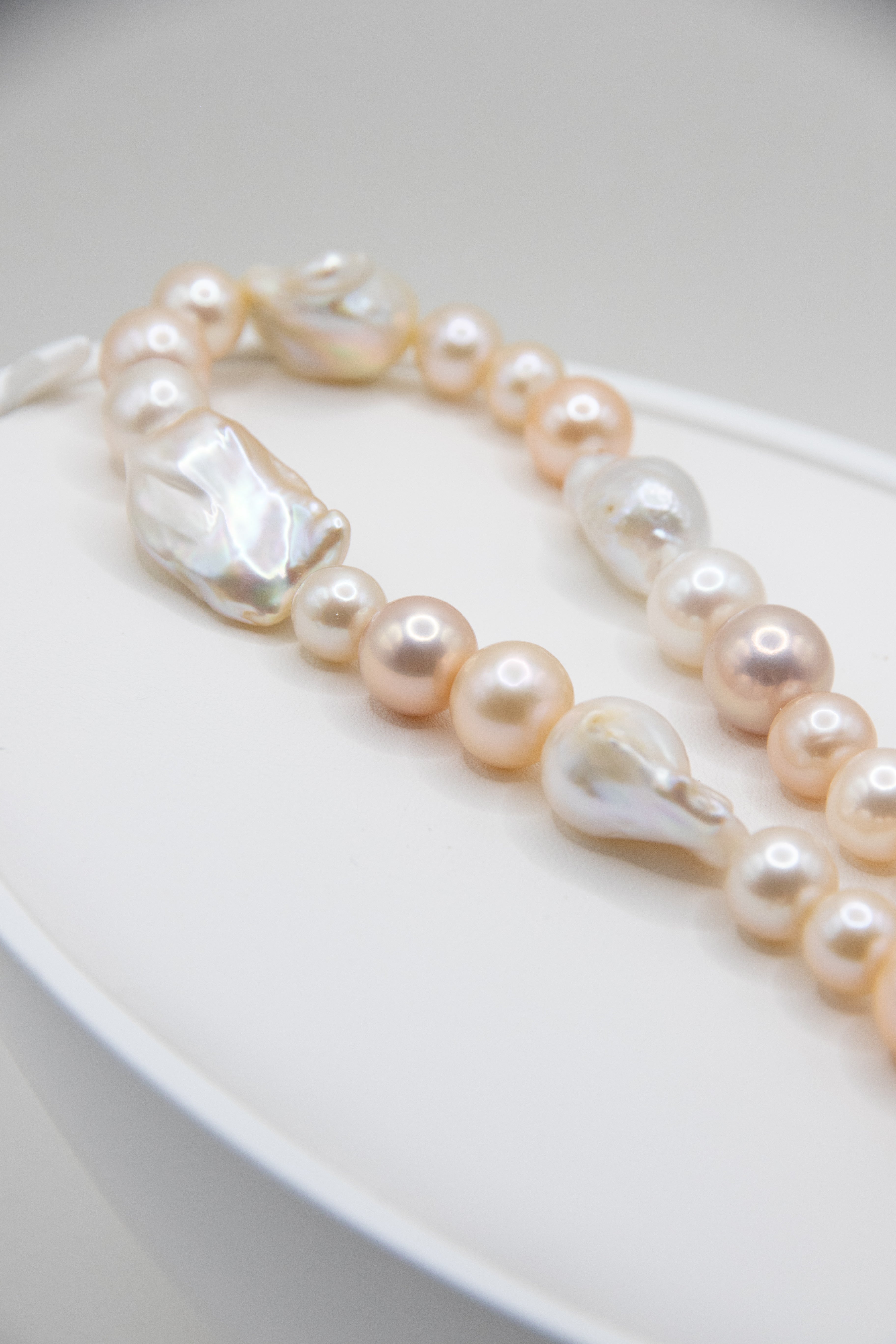 Creamy Gold Round and Baroque Pearl Necklace