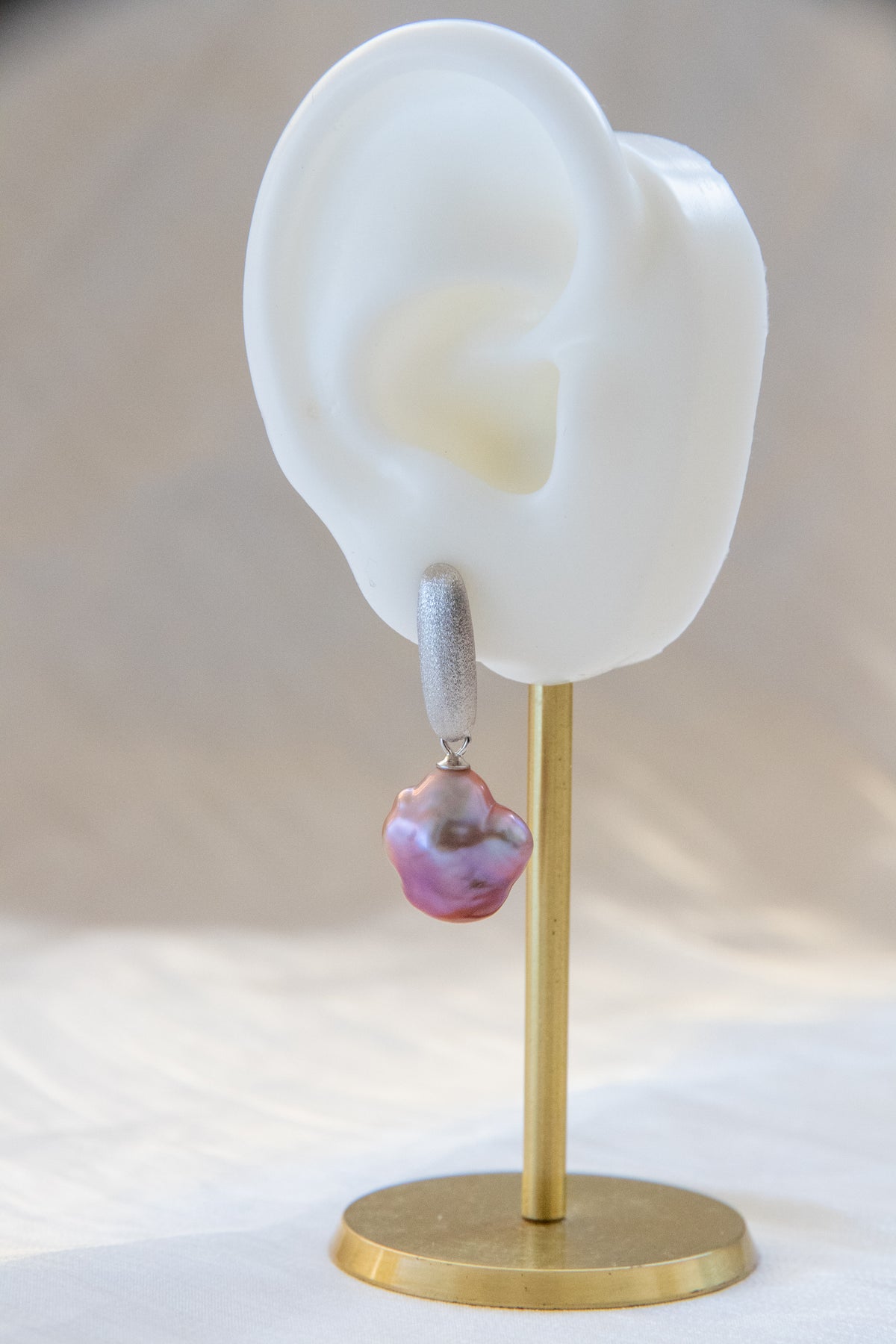 Matte Silver Earrings with Deep Violet Clover