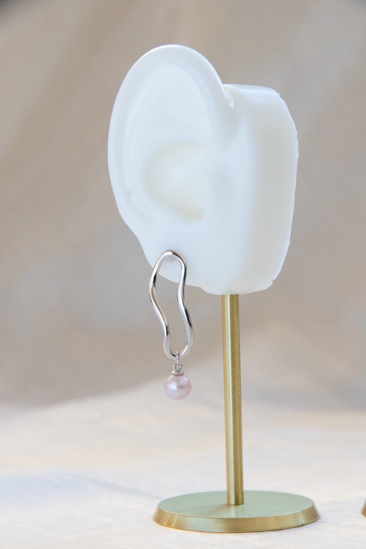 Delicate small White pink Pearl Curve Earrings