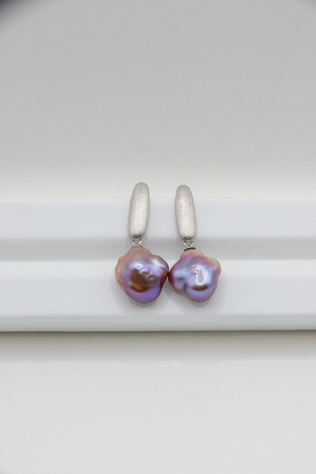 Matte Silver Earrings with Deep Violet Clover