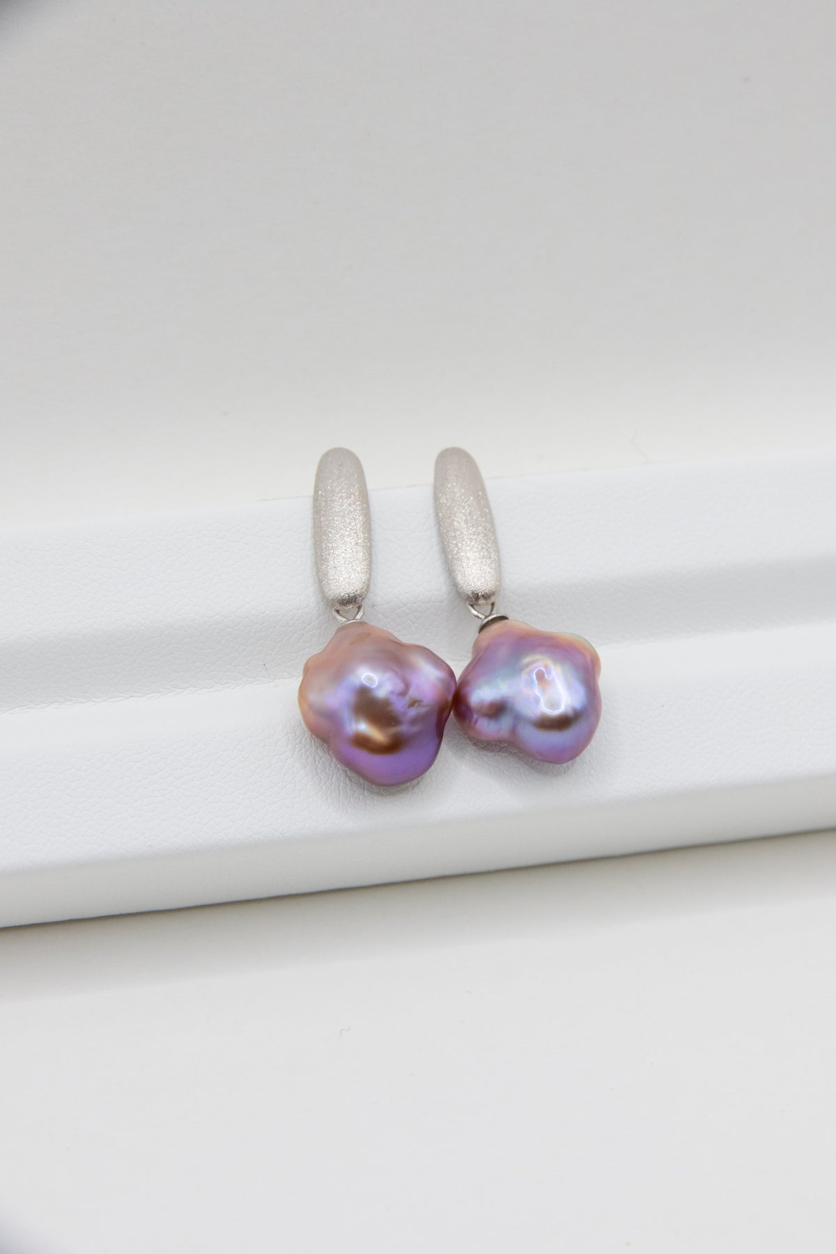 Matte Silver Earrings with Deep Violet Clover