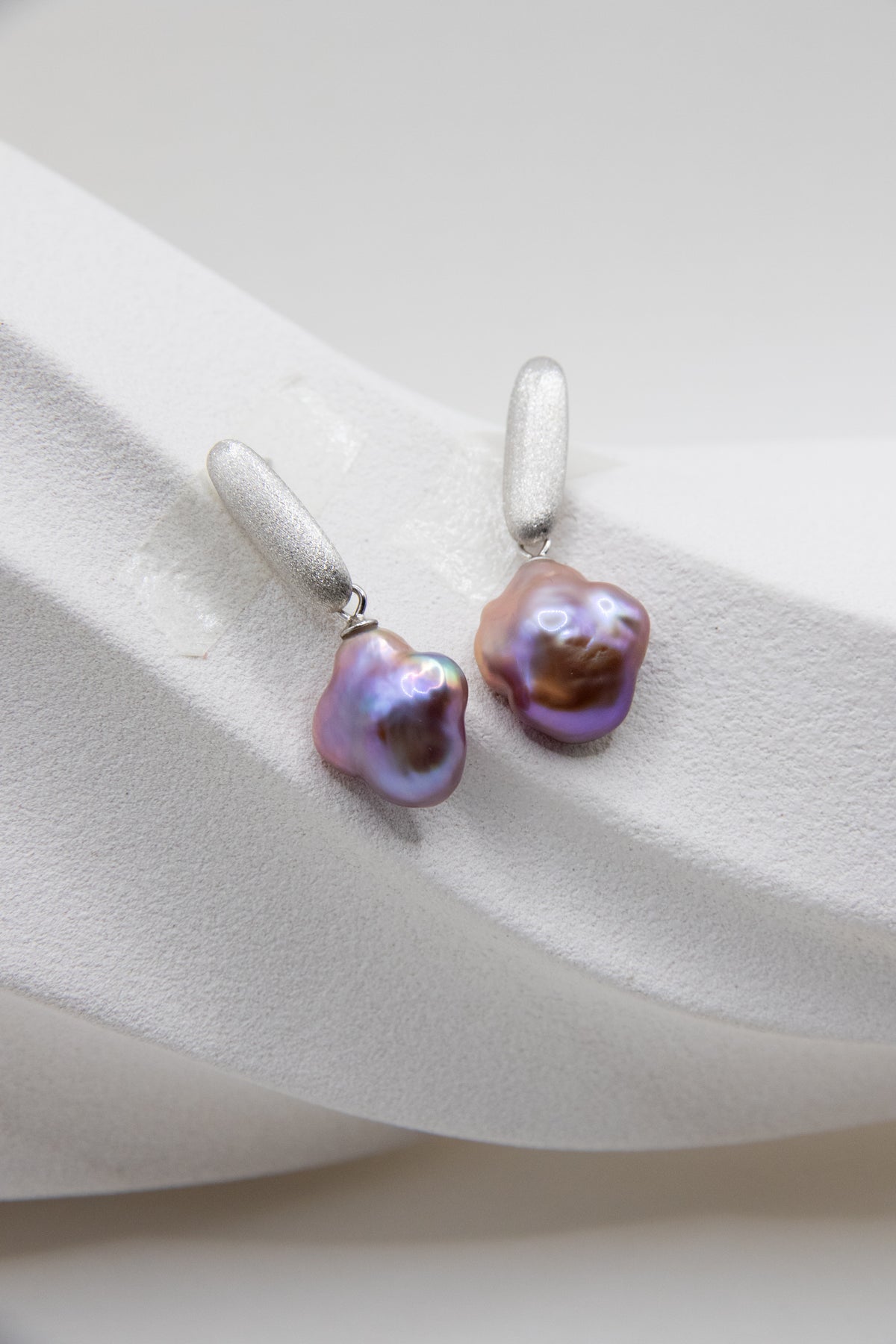 Matte Silver Earrings with Deep Violet Clover