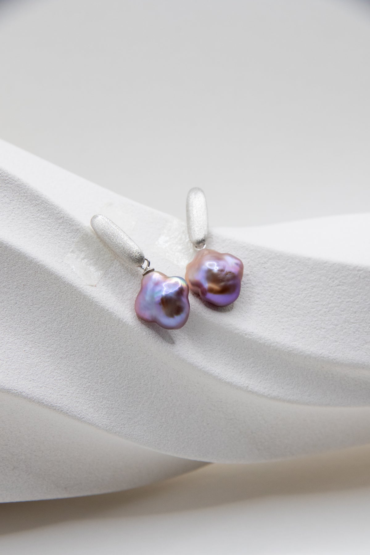 Matte Silver Earrings with Deep Violet Clover