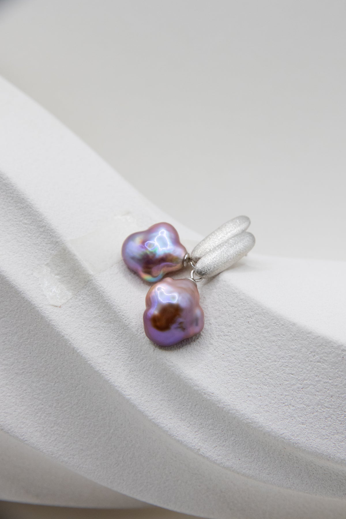 Matte Silver Earrings with Deep Violet Clover