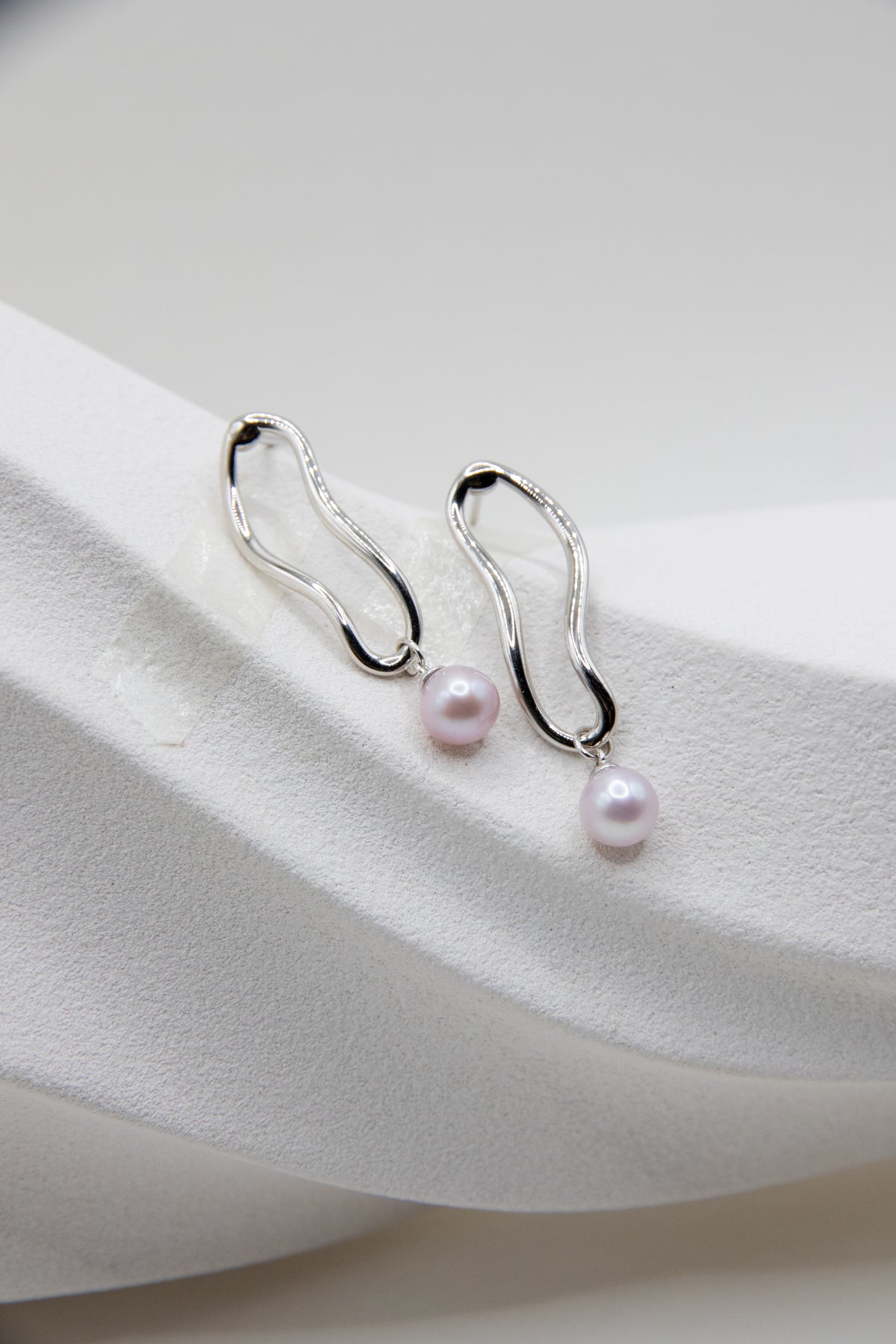 Delicate small White pink Pearl Curve Earrings