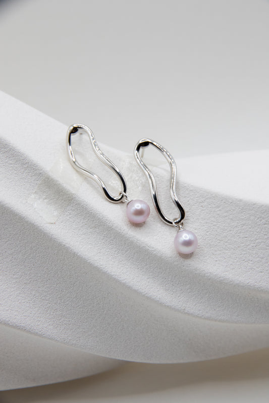 Delicate small White pink Pearl Curve Earrings
