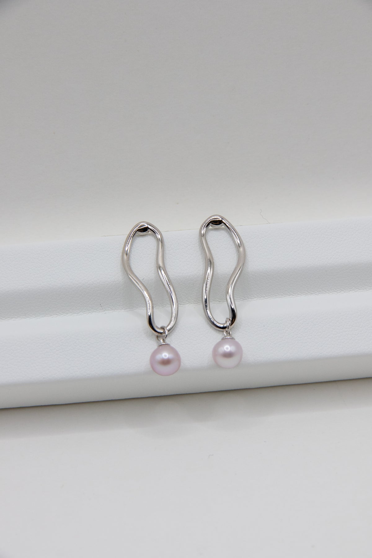 Delicate small White pink Pearl Curve Earrings