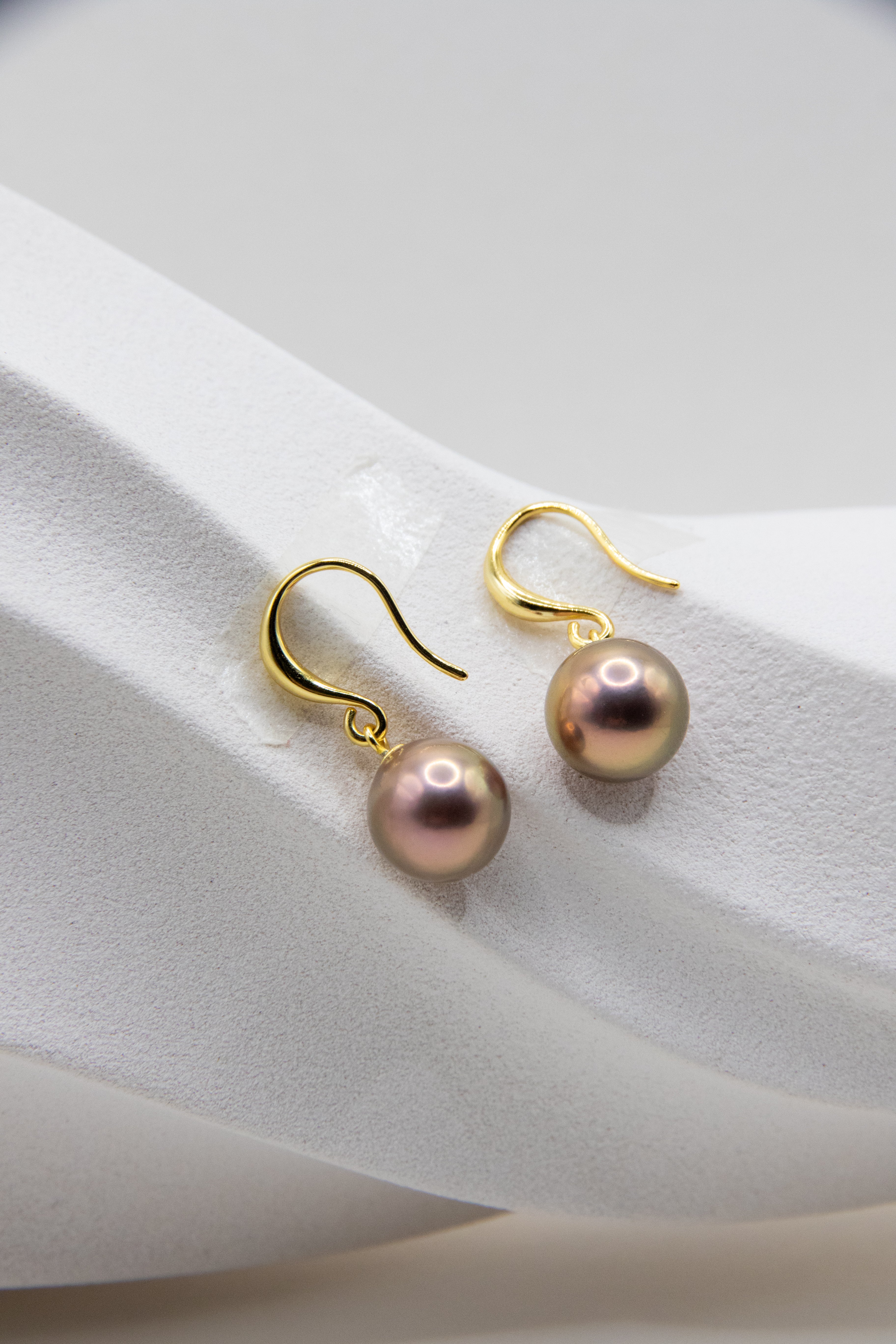 Excellent Metallic Bronze Mirror Pearl Earrings