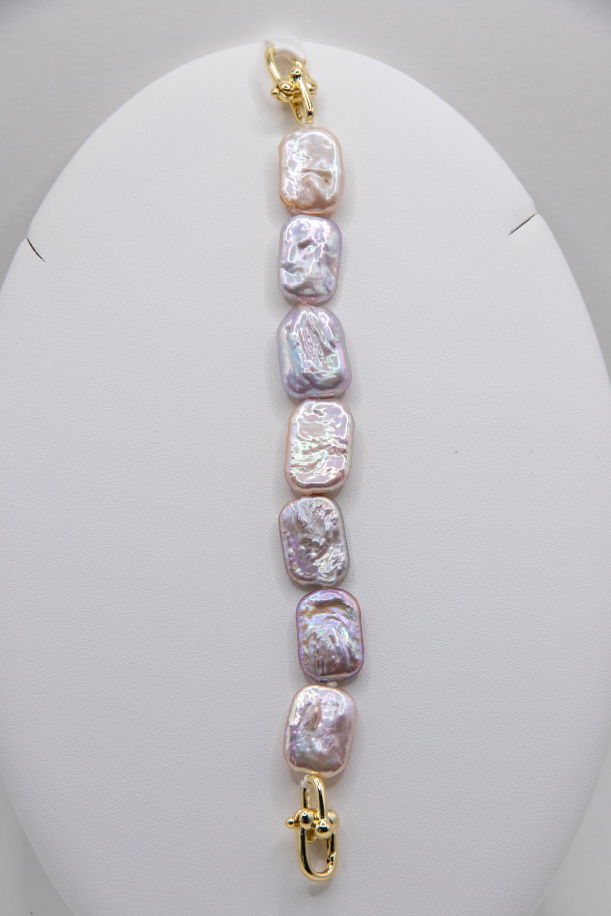 Silver-Purple Rectangular Pearl Bracelet