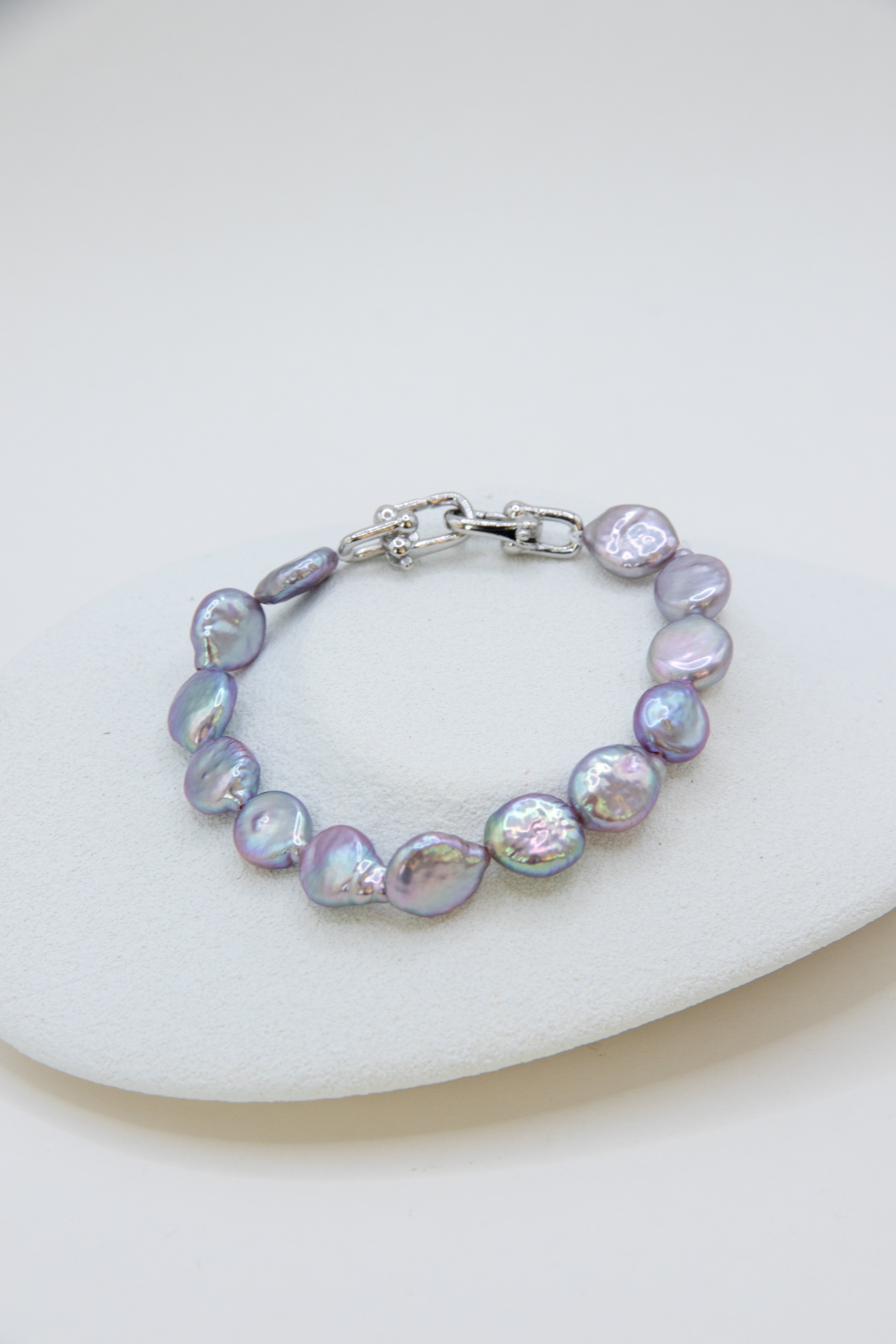 Silver purple-blue small button bracelet