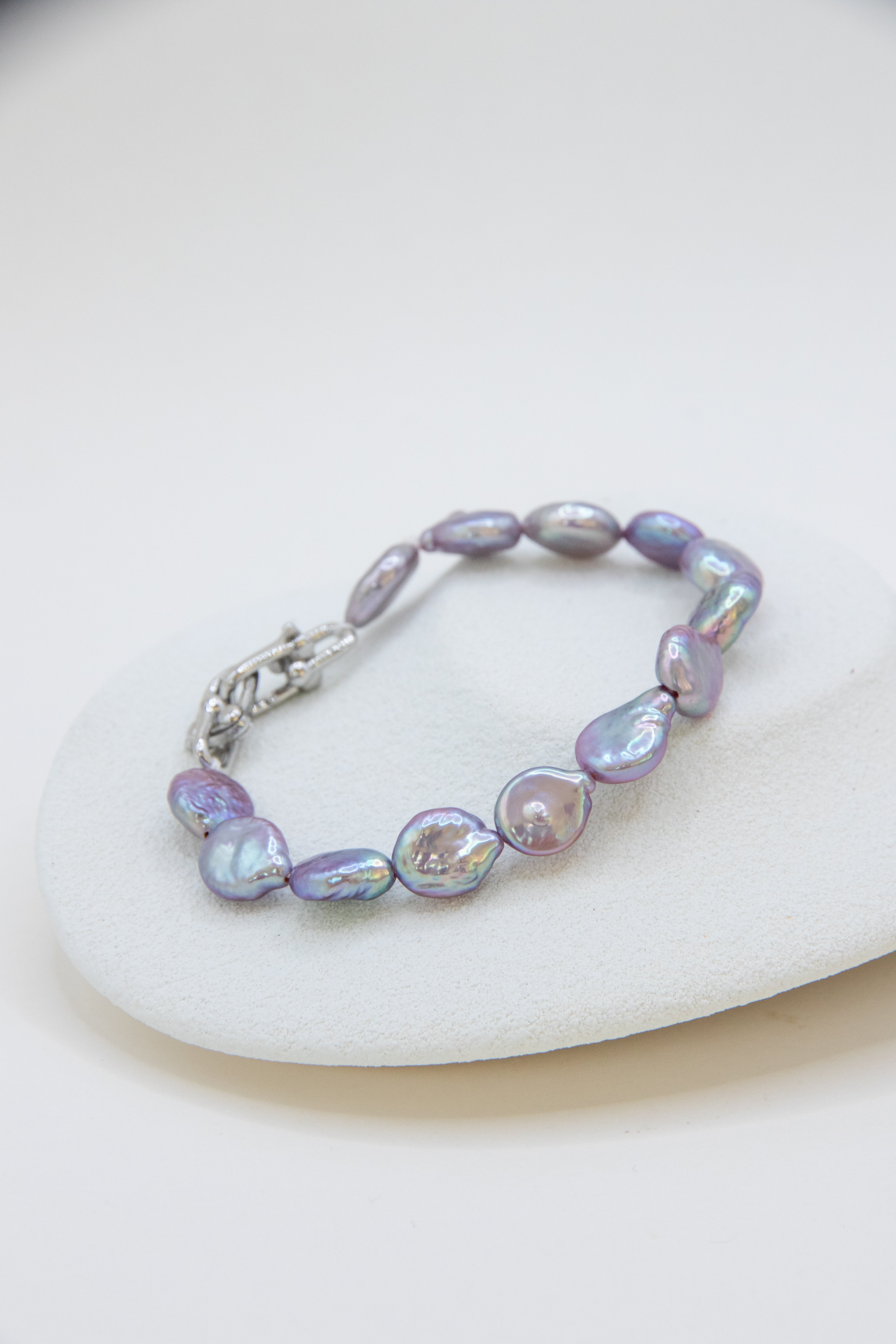 Silver purple-blue small button bracelet