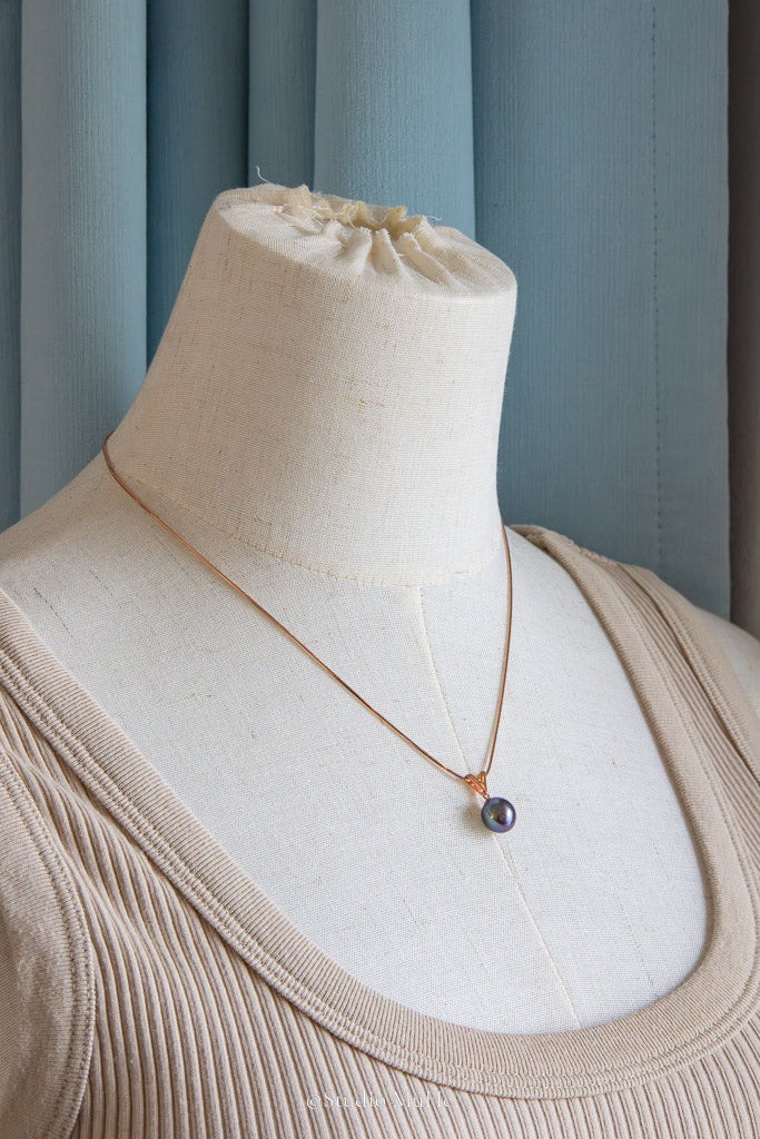 Blue Hour — Natural Deep Purple Teardrop Freshwater Pearl Pendant Necklace