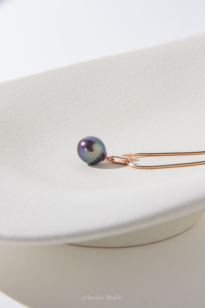 Blue Hour — Natural Deep Purple Teardrop Freshwater Pearl Pendant Necklace