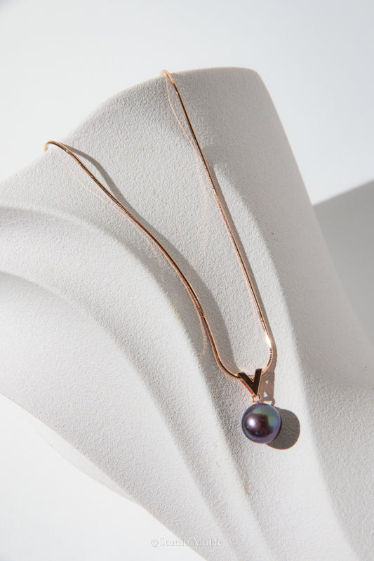 Blue Hour — Natural Deep Purple Teardrop Freshwater Pearl Pendant Necklace