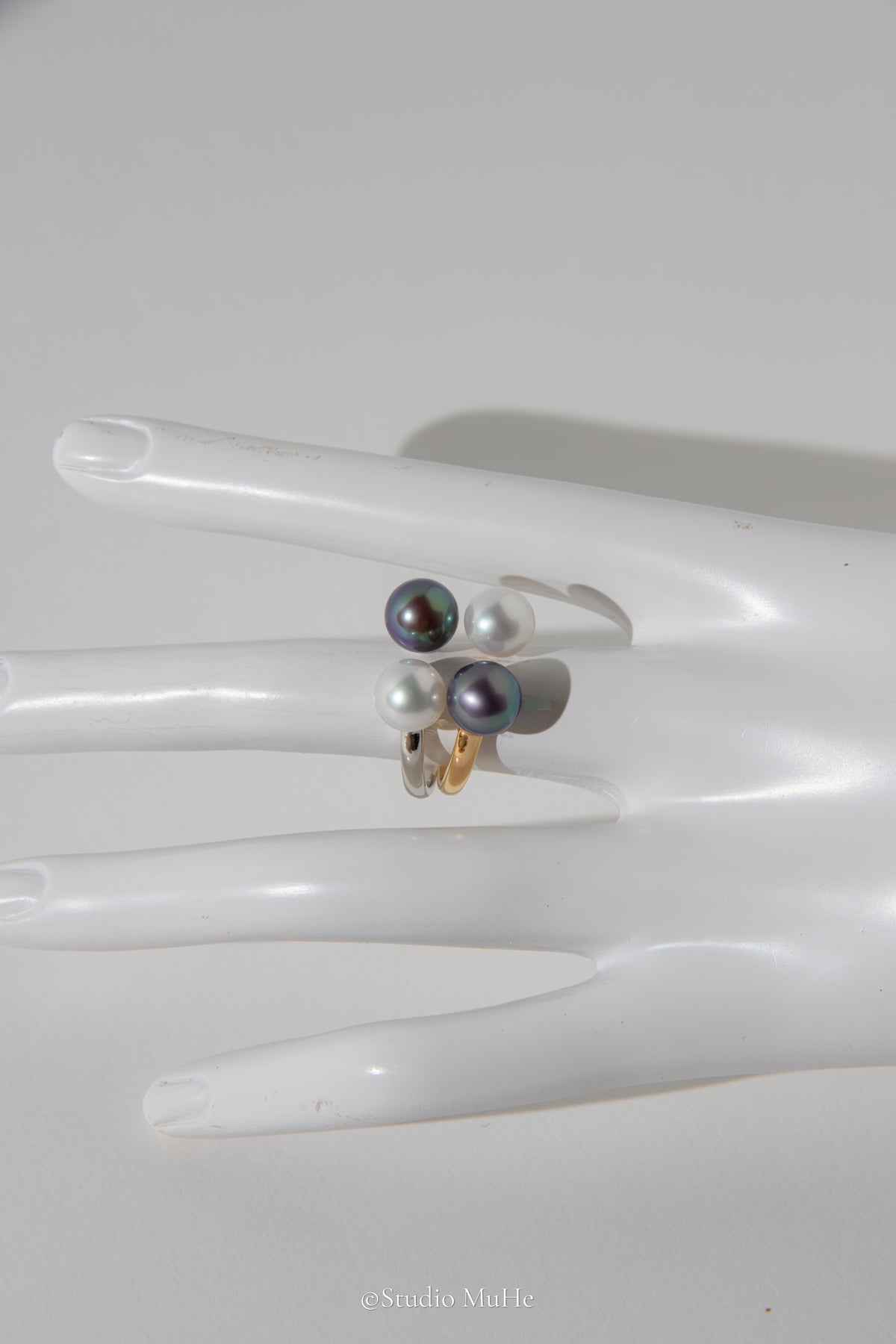 Perfect Balance — White & Midnight Blue Freshwater Pearl Duo Ring