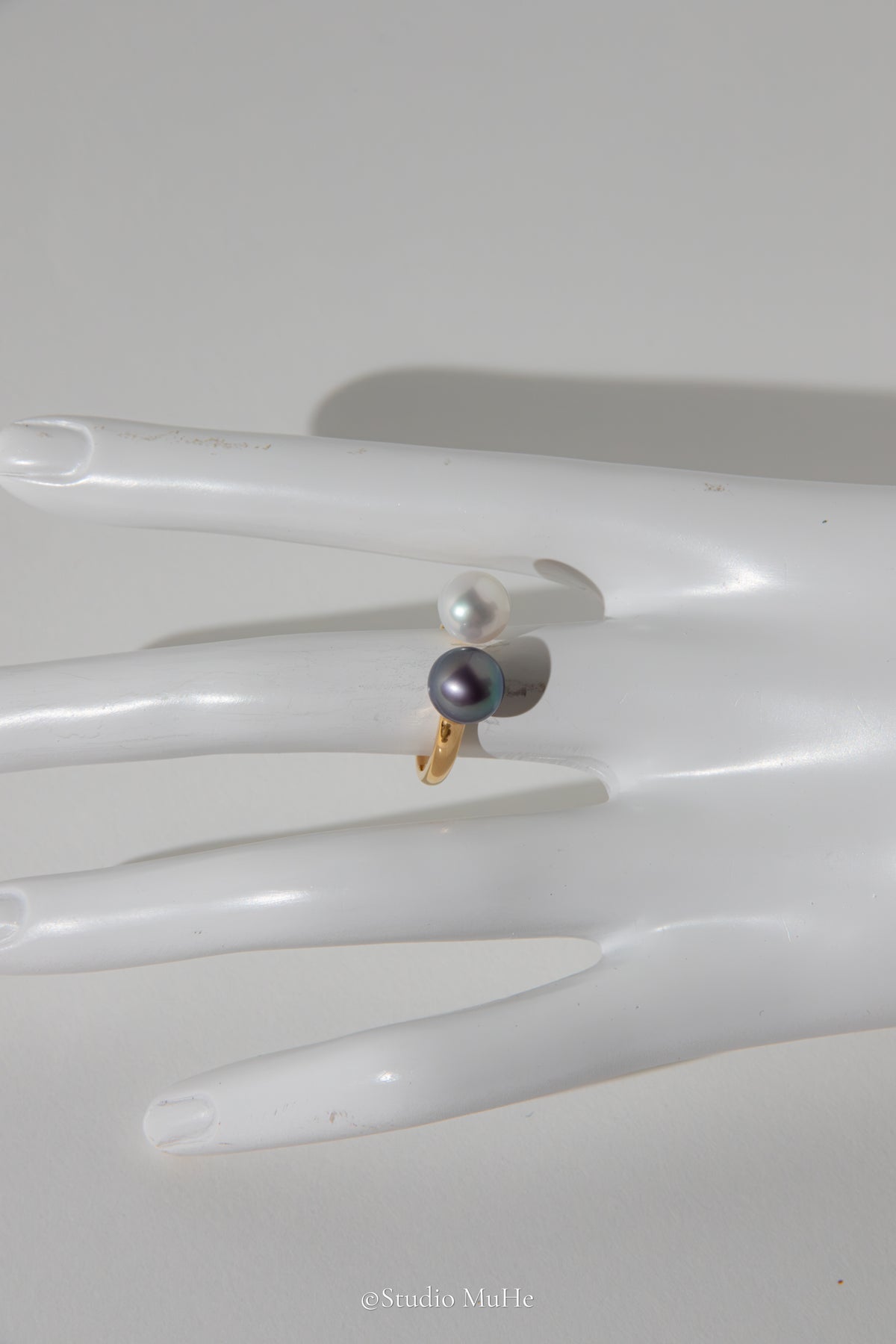Perfect Balance — White & Midnight Blue Freshwater Pearl Duo Ring
