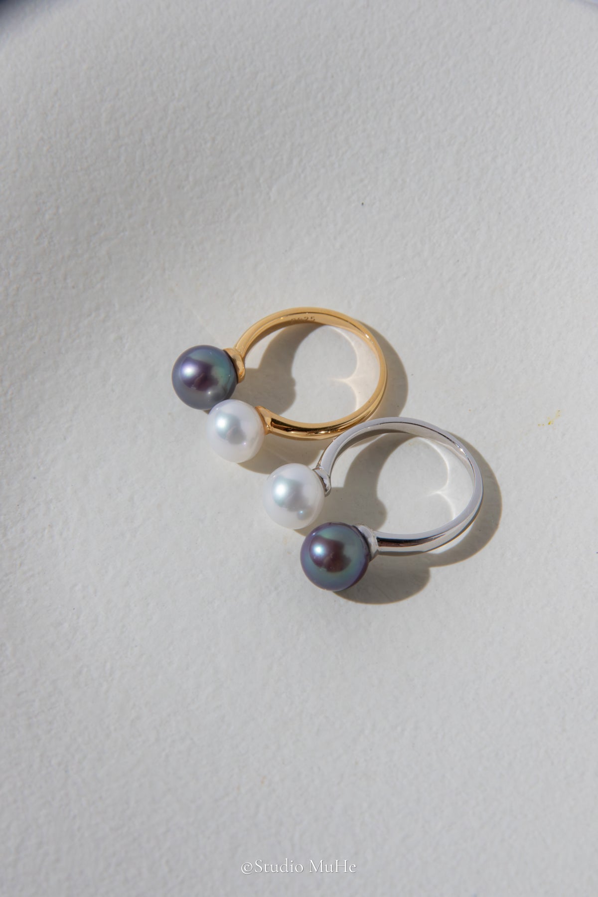 Perfect Balance — White & Midnight Blue Freshwater Pearl Duo Ring