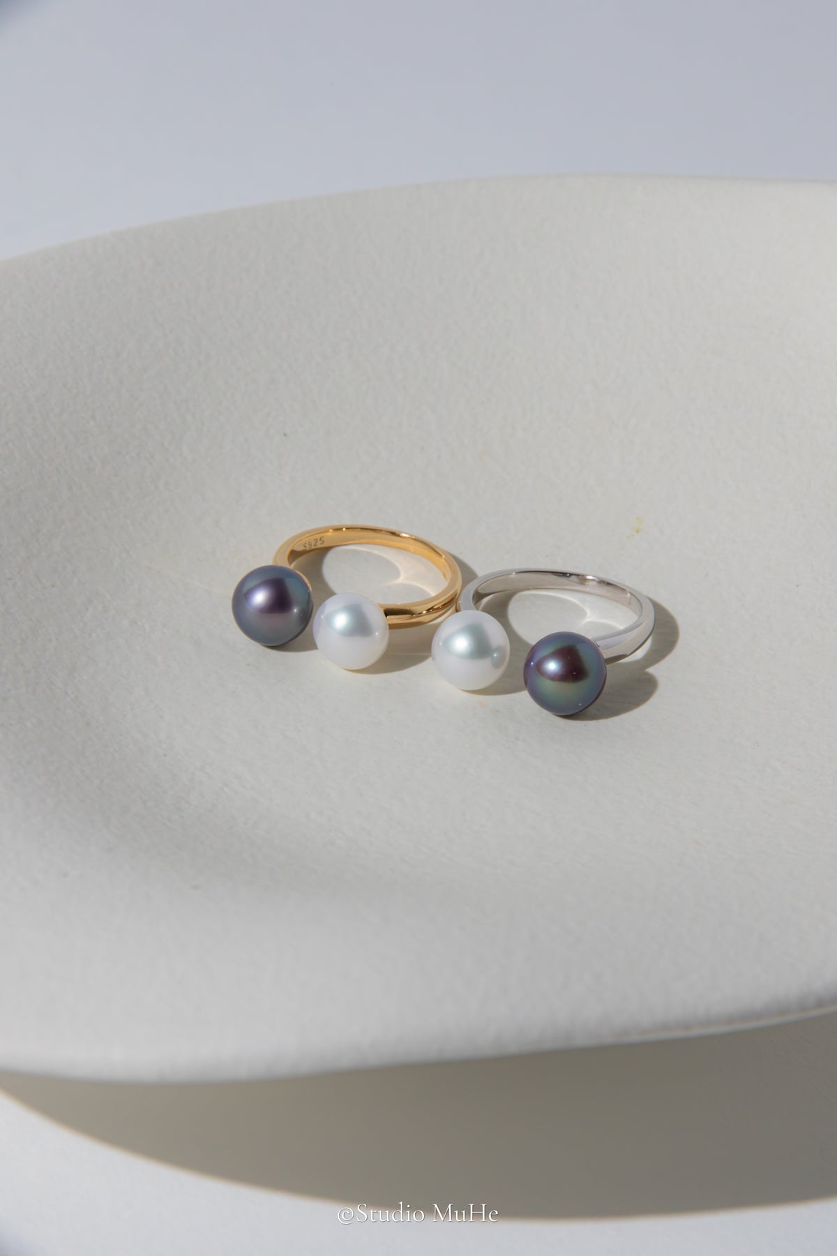 Perfect Balance — White & Midnight Blue Freshwater Pearl Duo Ring