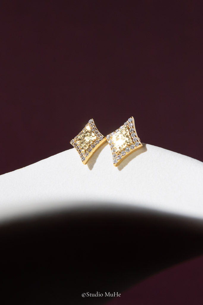 Starlight Geometry — 18k Gold-Plated Geometric CZ Stud Earrings