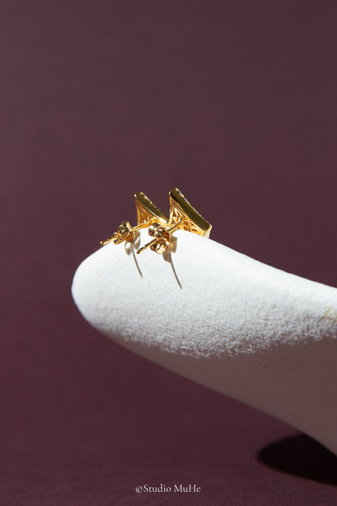 Starlight Geometry — 18k Gold-Plated Geometric CZ Stud Earrings