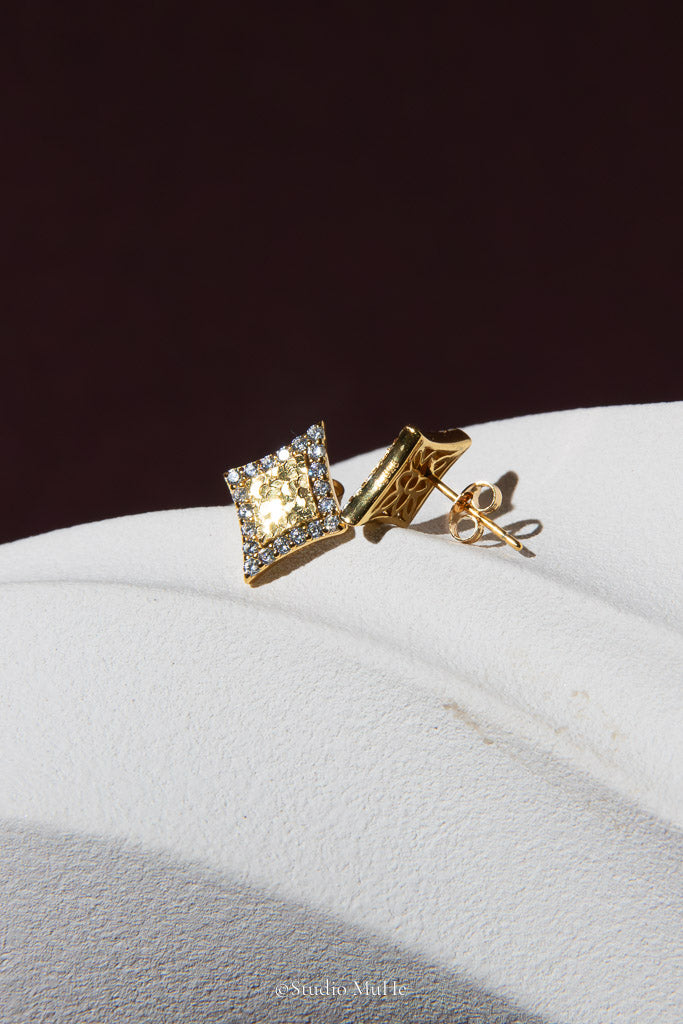 Starlight Geometry — 18k Gold-Plated Geometric CZ Stud Earrings