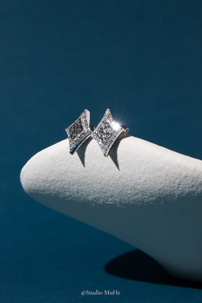 Starlight Geometry Winter Time — 18k Gold-Plated Geometric CZ Stud Earrings