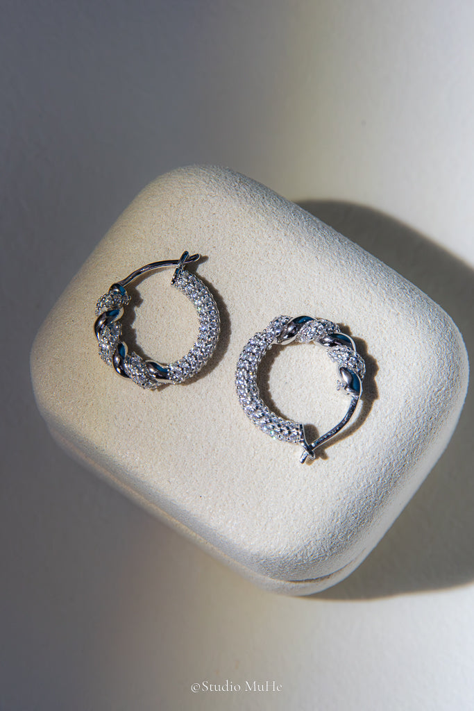 Vine Glow — Rhodium-Plated Sterling Silver Hoop Earrings