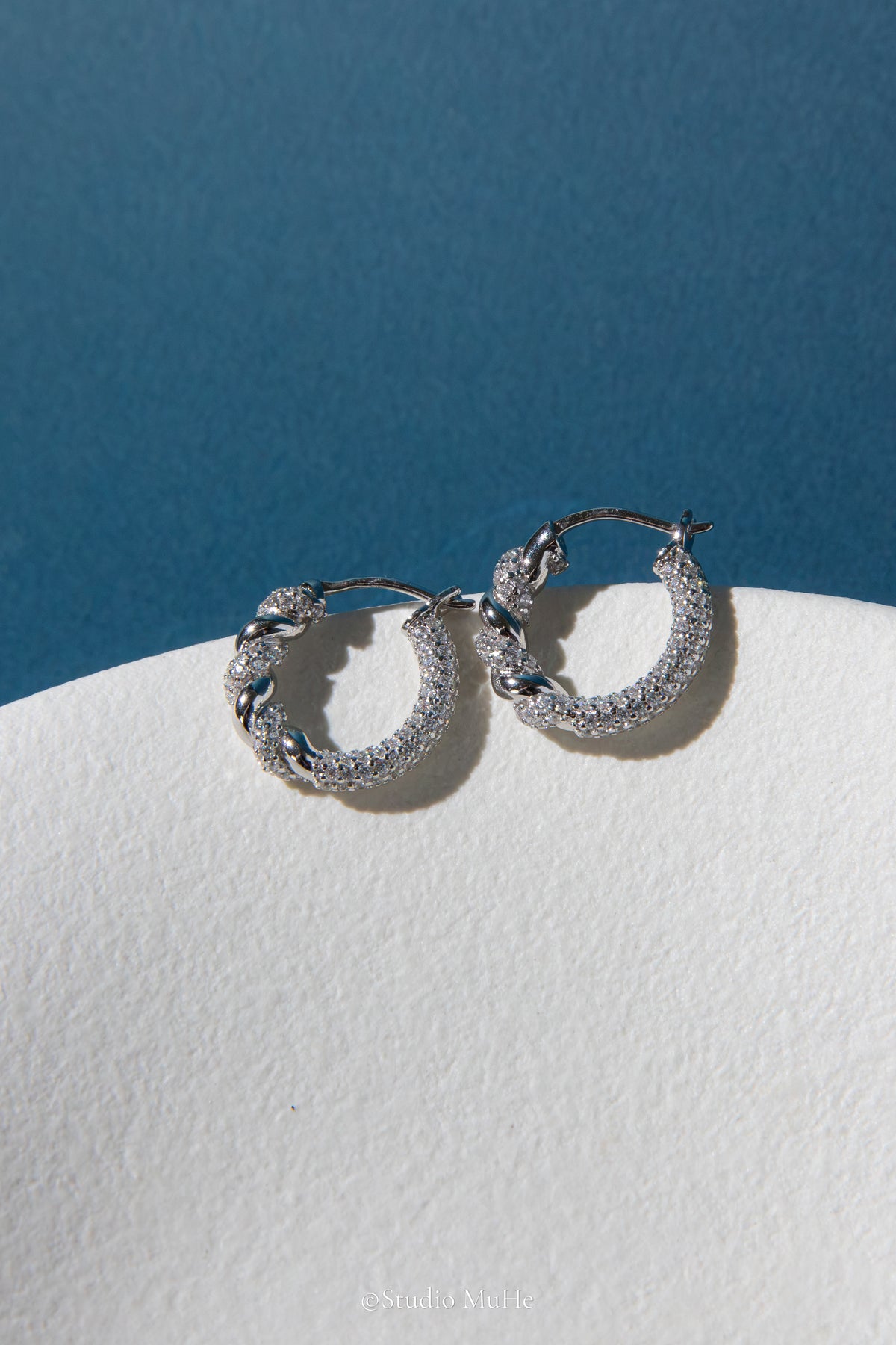 Vine Glow — Rhodium-Plated Sterling Silver Hoop Earrings