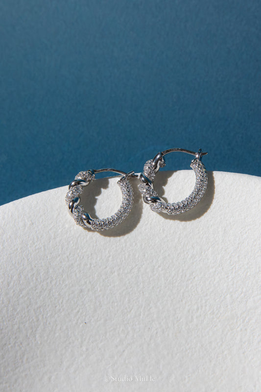 Vine Glow — Rhodium-Plated Sterling Silver Hoop Earrings