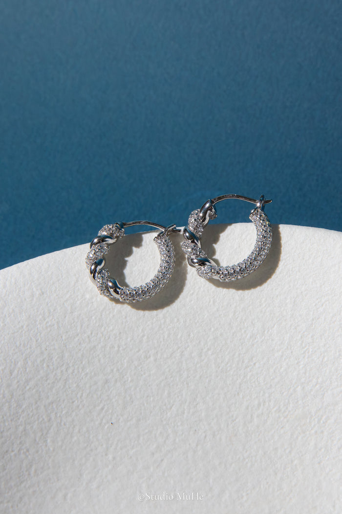 Vine Glow — Rhodium-Plated Sterling Silver Hoop Earrings